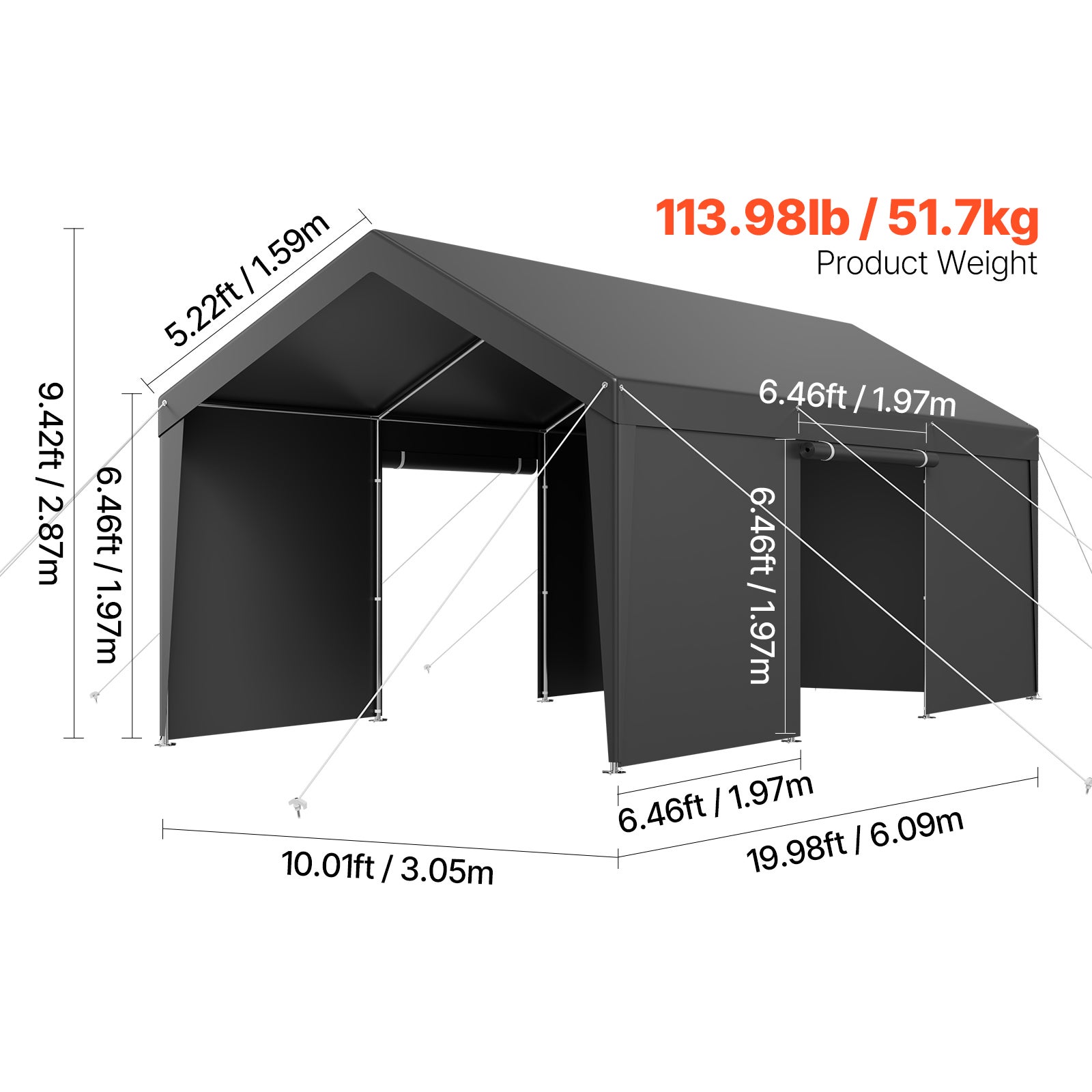 Tente Garage SucceBuy 3,05 x 6,09 m, Abri Exterieur avec Parois Laterales Amovibles et Portes, Resistant aux UV et a lEau, pour Vehicules et Bateaux - 9