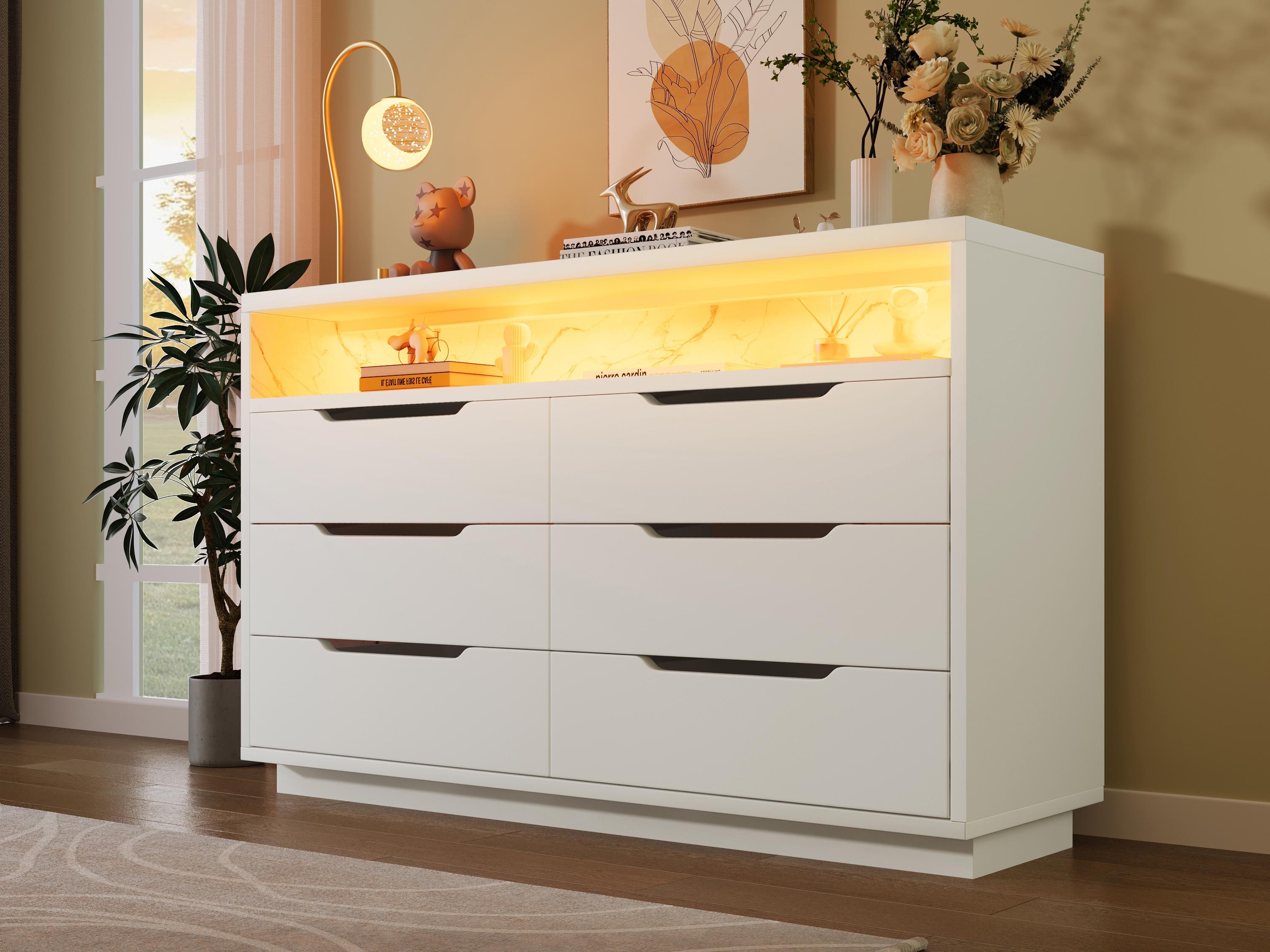 Nowoczesna komoda z oświetleniem LED - Z 6 szufladami - Biała