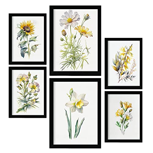 Nacnic posters de flores amarillas ilustraciones a todo color de naturaleza y botánica con temas florales sobre fondo blanco para la a4 & a3 sin marco