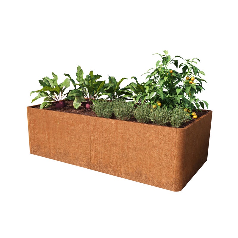 200 x 107 x 60 cm Grządka podwyższona, stal corten, optyka rdzy, z perforowaną podłogą