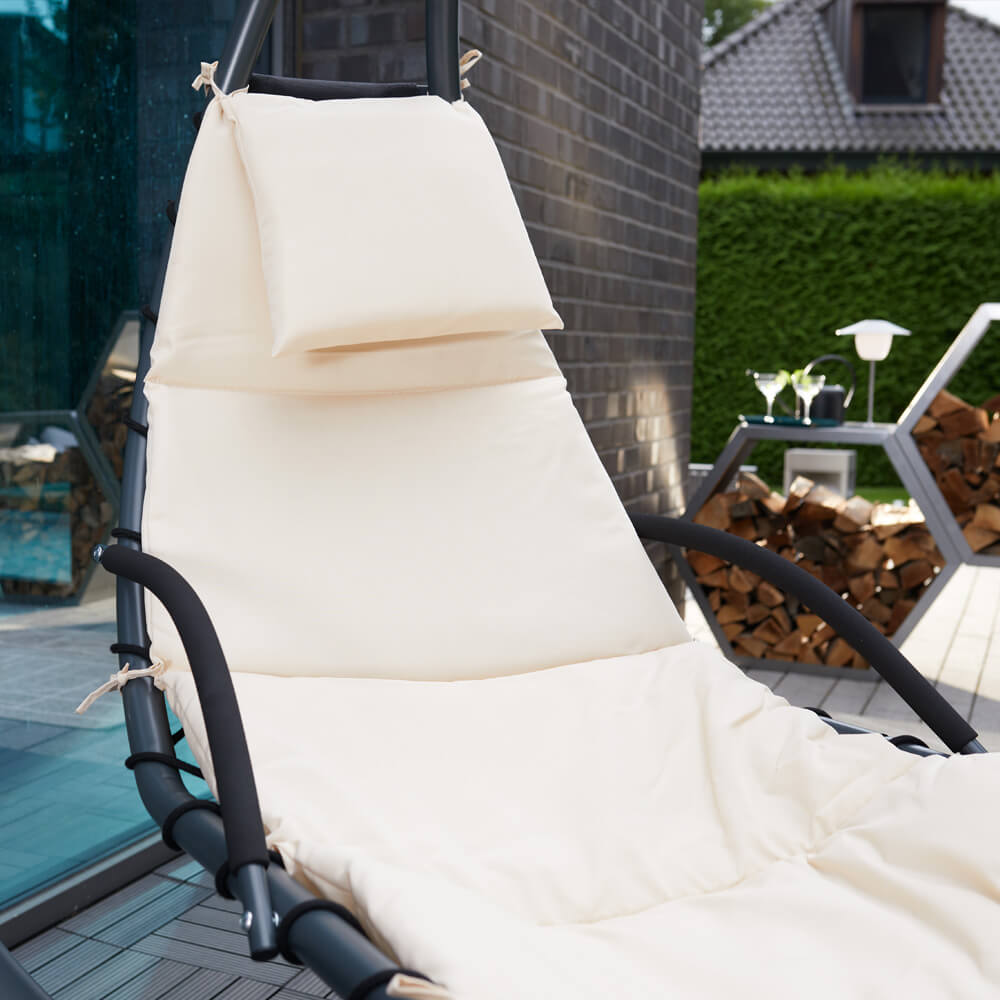 HOME DELUXE - Chaise longue suspendue - SAN REMO - avec coussin, pare-soleil et matériel de montage complet I Chaise longue Fauteuil suspendu Chaise - 4