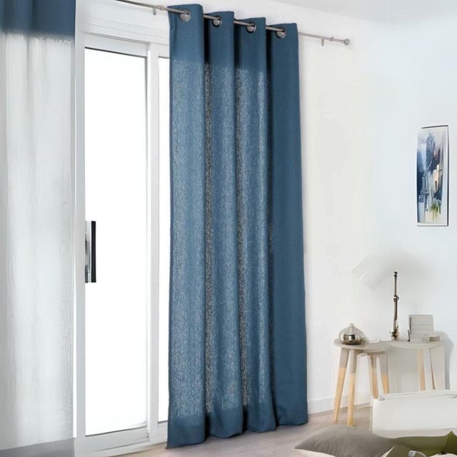 Cortina Semitransparente De Algodón Y Lino – 1 Panel 132x300 Cm, Rayas Azules, Con Ganchos
