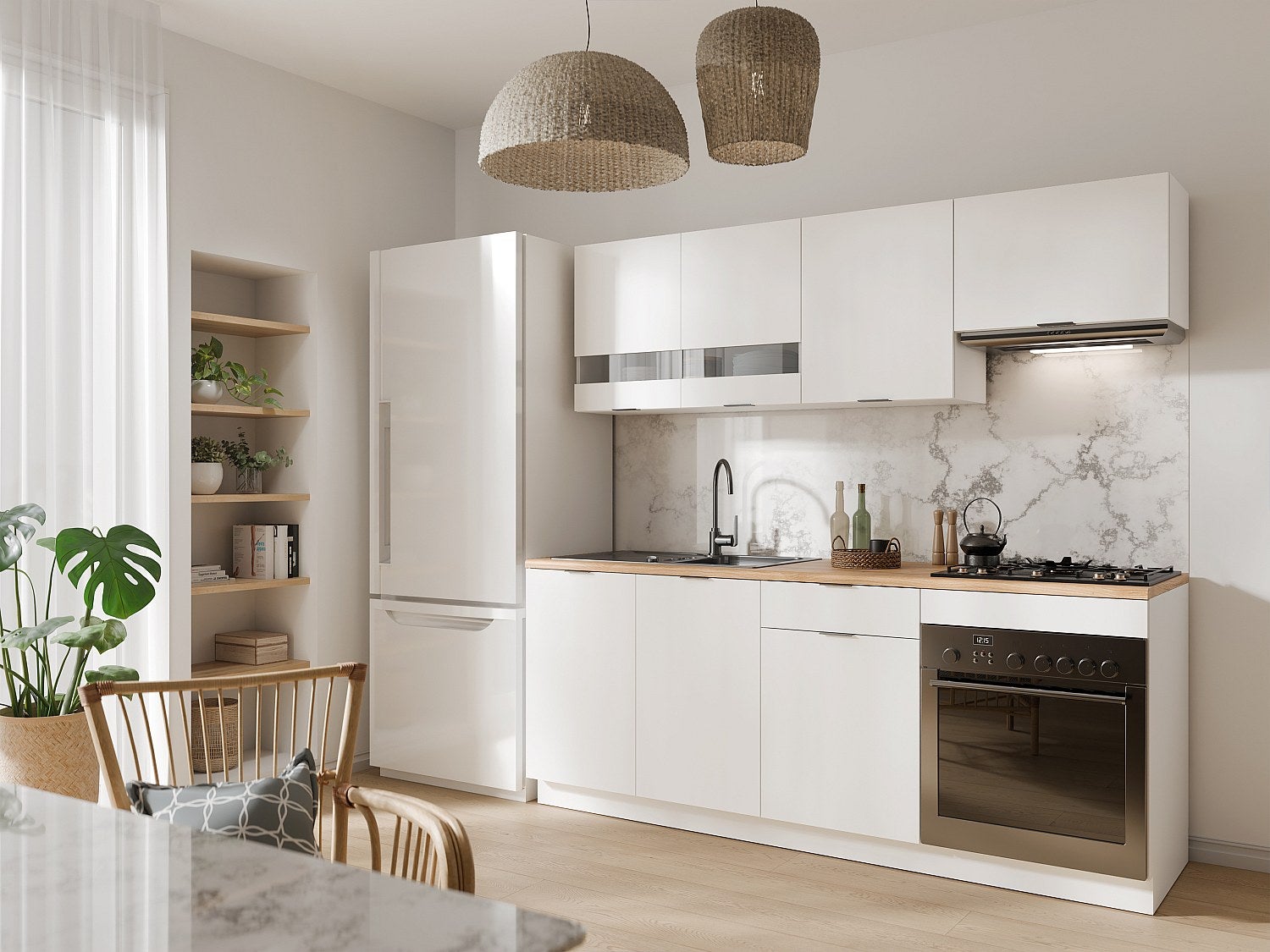 Cuisine complète - Avec plan de travail 200 cm - Blanc et Naturel - CARMEO - 7