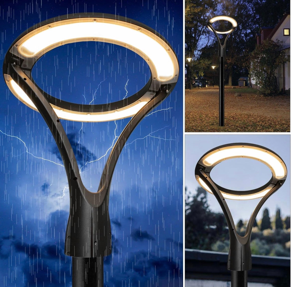 Lampione moderno led 100w cerchio luminoso ip65 da giardino viali