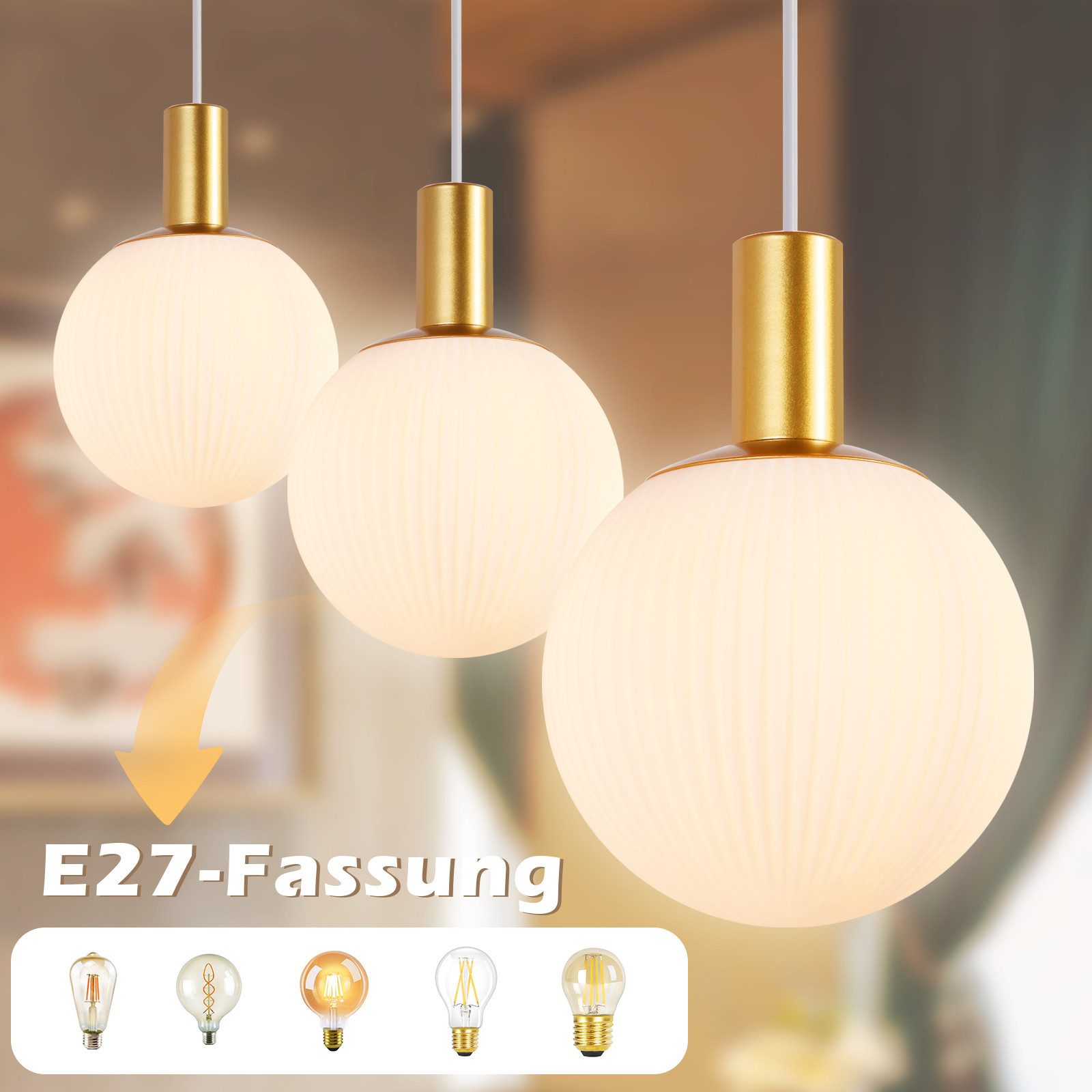 NETTLIFE Suspension E27 or Lampe à suspendre 3 feux Réglable en hauteur Lampe à suspendre Moderne - 2