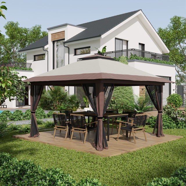 Pérgola de aluminio pop up doble techo protección UV con redes impermeable 400x400cm Beige de aluminio para jardín camping