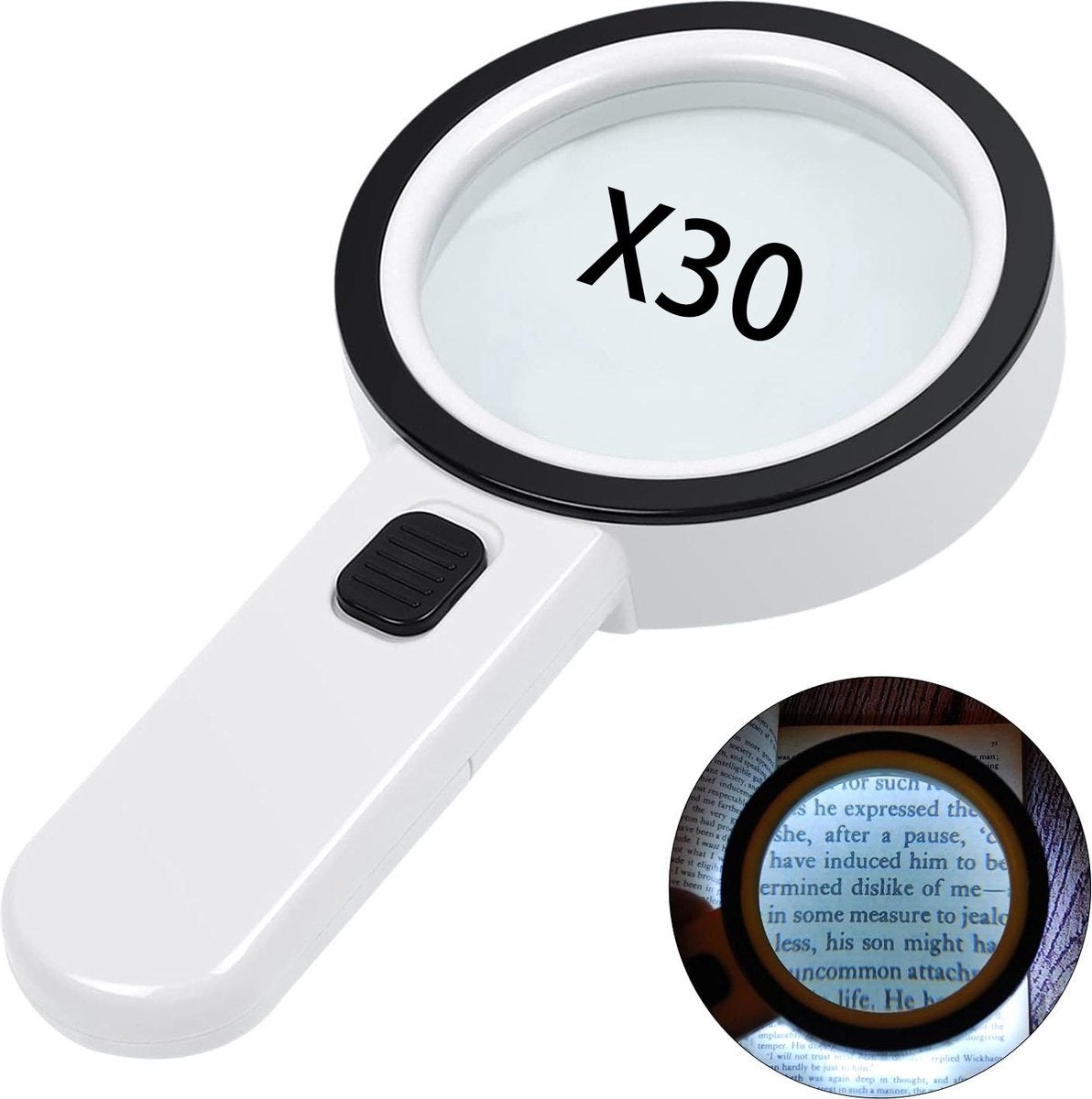 30-krotna lupa z oświetleniem - Lupa formatowa - przenośna - podświetlana lupa z 12 diodami LED - do czytania, lutowania, monet, biżuterii, eksploracj