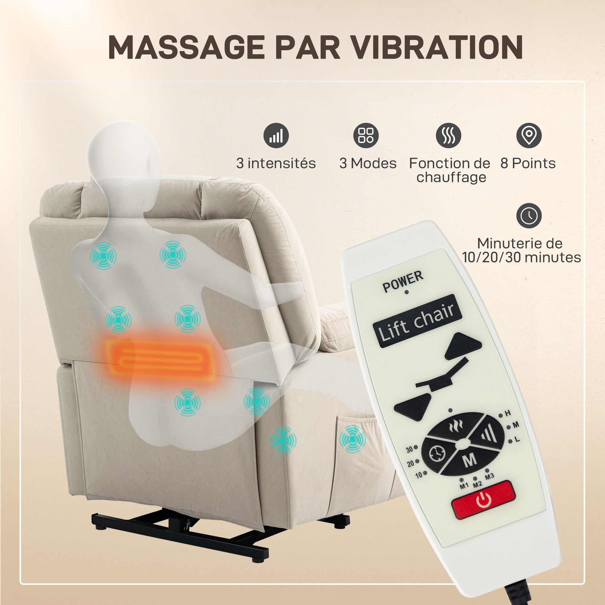 Fauteuil relax électrique velours 1 place HOMCOM - 5