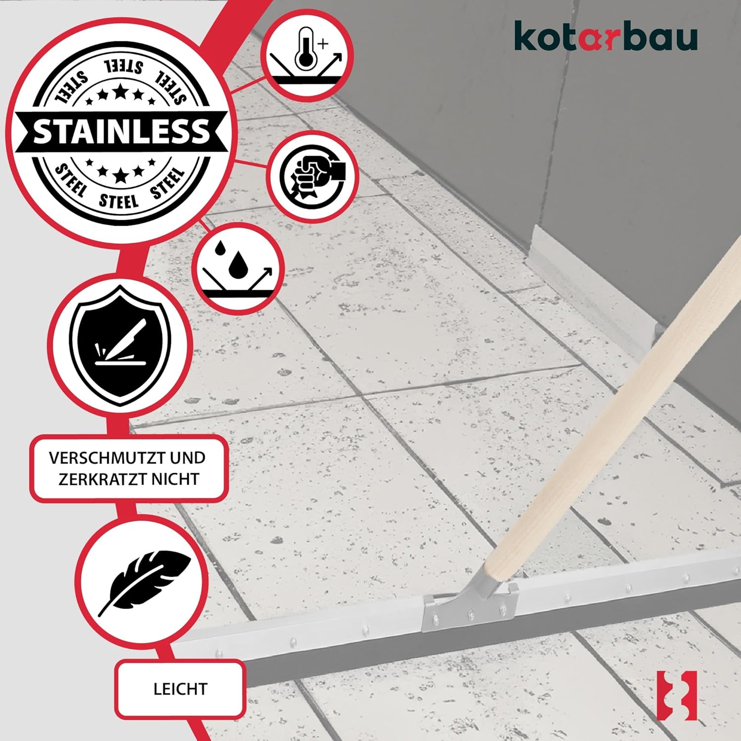 Raclette Sol en Mousse de Caoutchouc en Acier Inoxydable 90 cm - KOTARBAU - 4