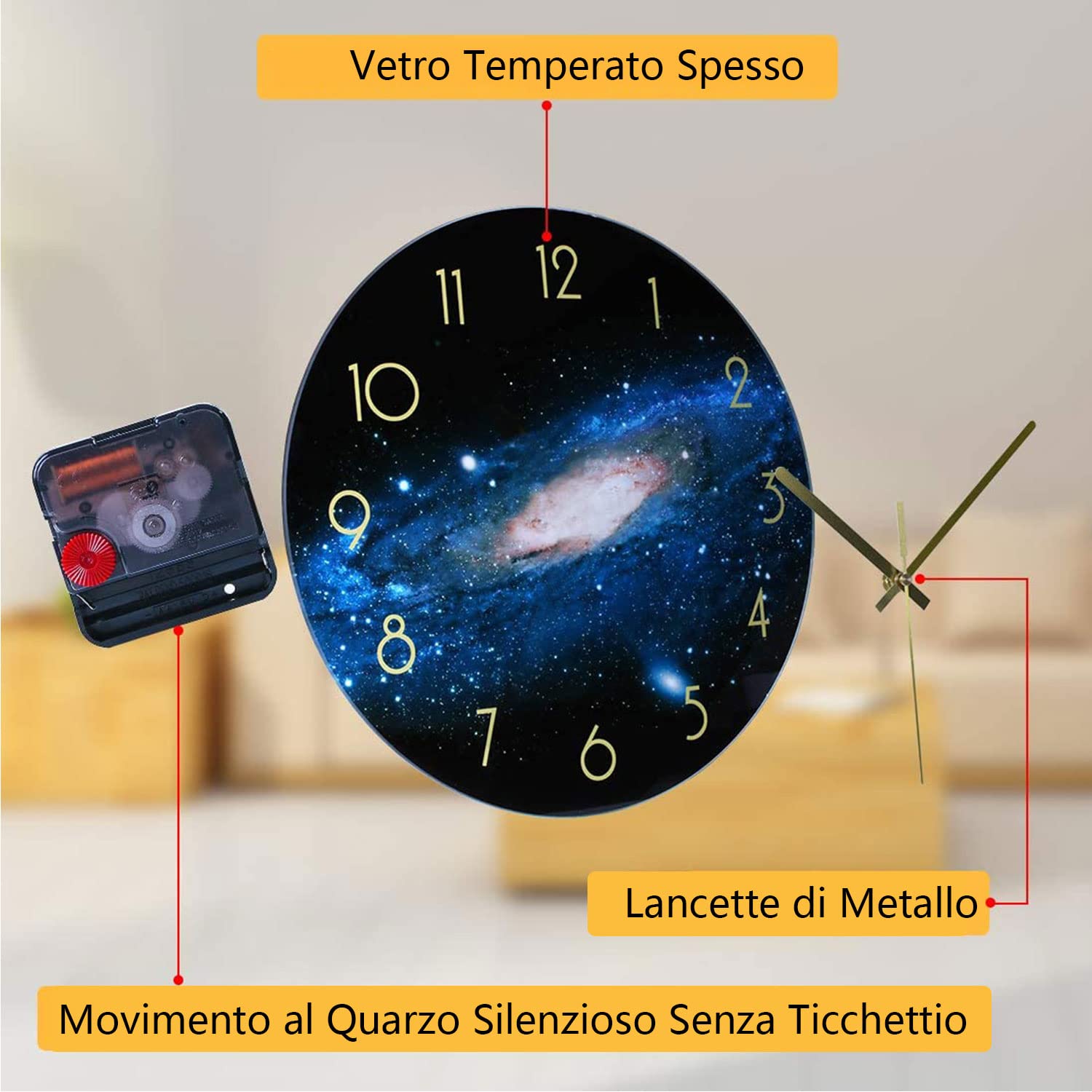 VIKMARI Orologio da parete con numeri arabi neri, 30,5 cm, silenzioso, di qualità, funzionamento a batteria, orologio da parete rotondo in vetro per - 4