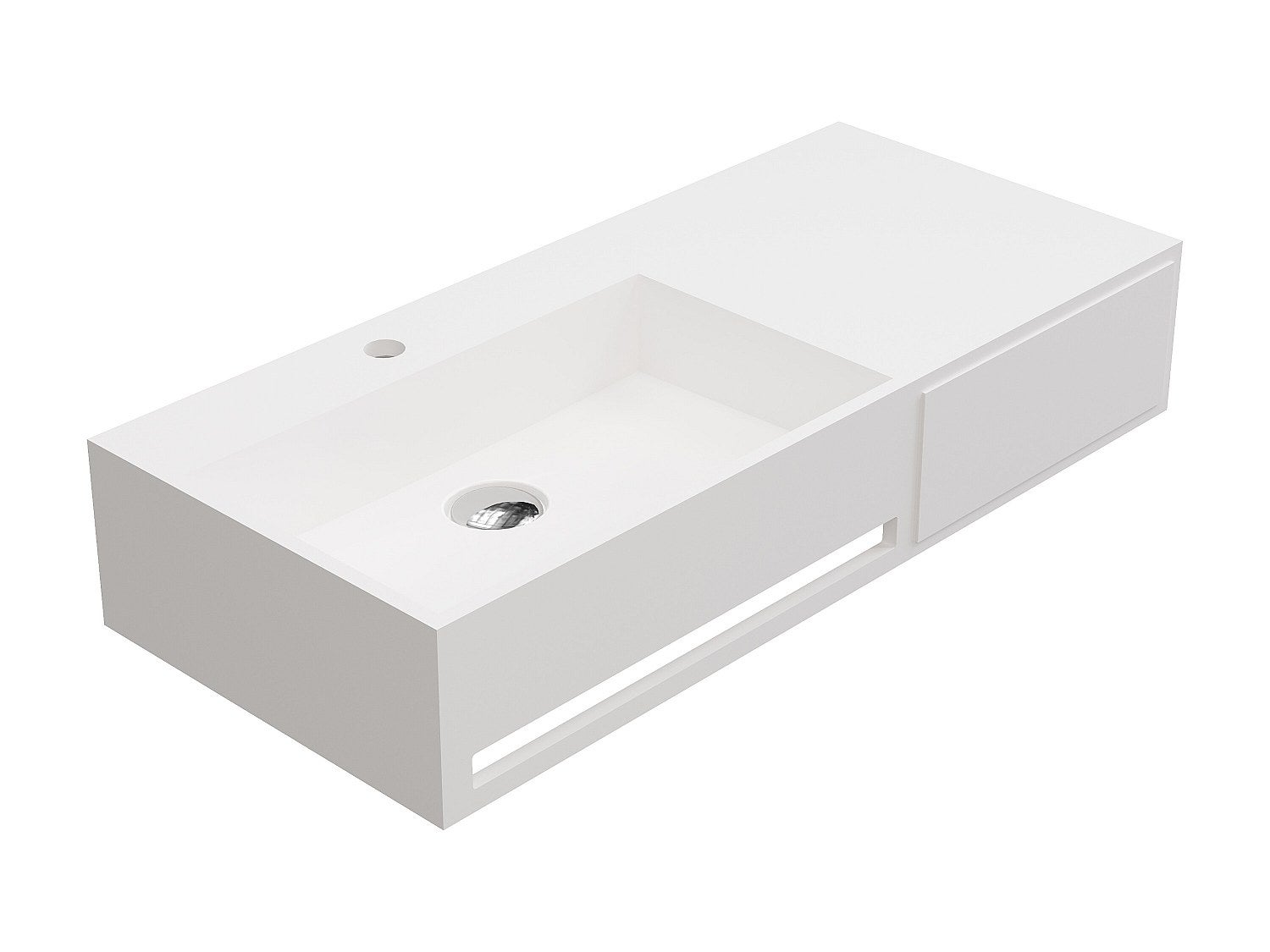 Umywalka wisząca z litą powierzchnią z wieszakiem na ręczniki – Biała – Szer. 90 x Głęb. 40 x Wys.17 cm – GANDAKI - 3