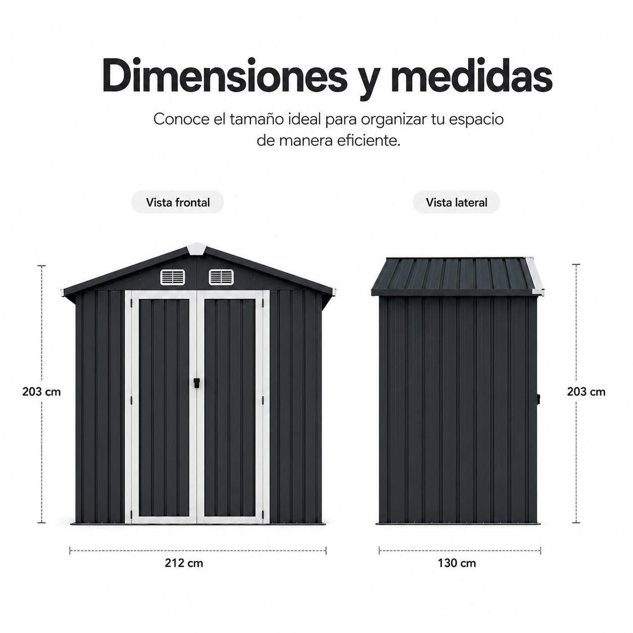 Caseta Metálica Exterior Puerta Doble Abatible Y Techo Inclinado 201,5 × 155,5 × 190 cm - 7