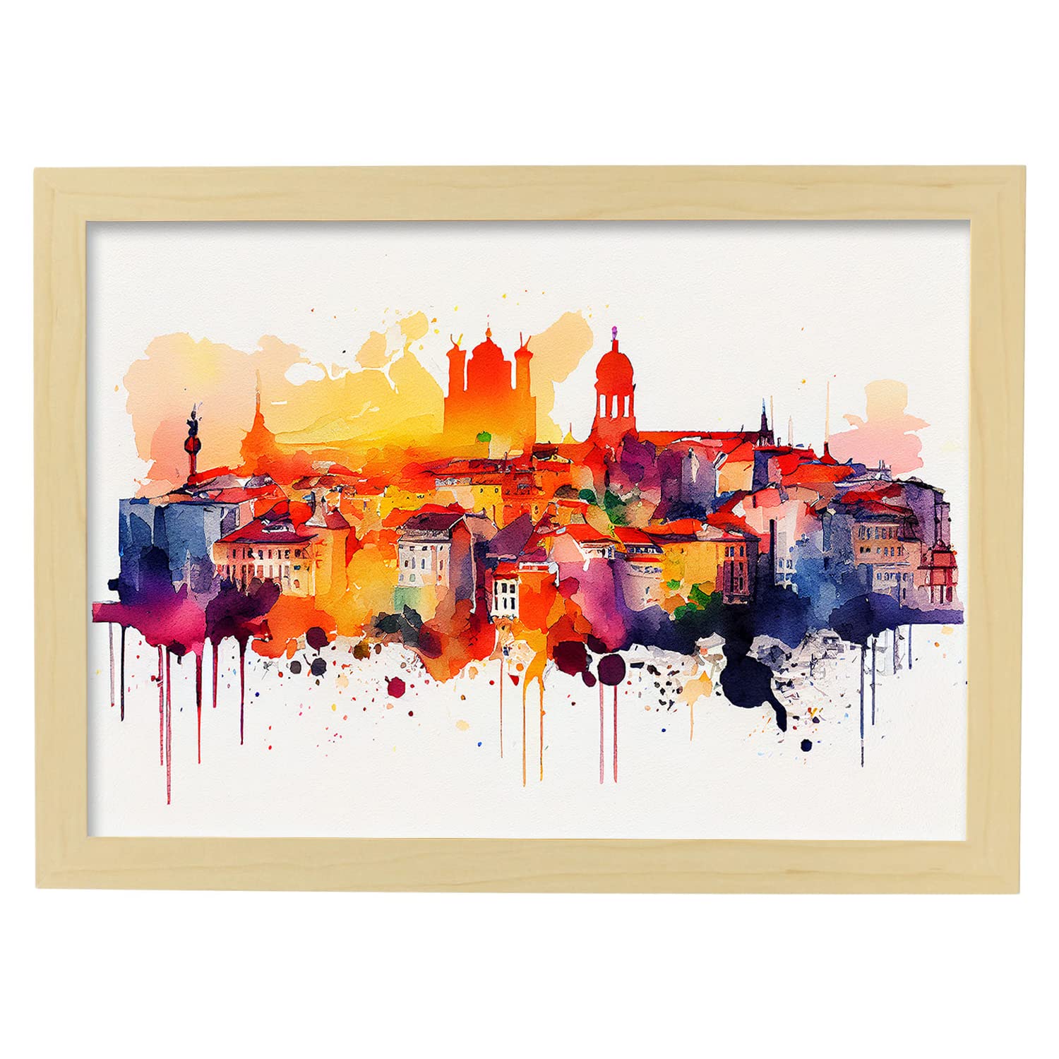 Nacnic poster de lisboa en estilo acuarela ilustraciones a todo color de ciudades y monumentos del mundo y modelo 1 a4 con marco color madera