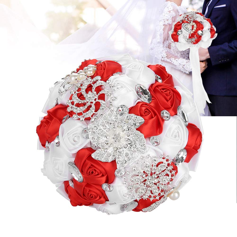 Bouquet da sposa romantico, damigella d'onore, con spilla rotonda e brillantini, da lanciare, mazzo di fiori artificiali di rose - 5 diverse misure con decorazione in cristallo di strass scintillante Bouquet da sposa romantico, damigella d'onore, con spilla rotonda e brillantini, da lanciare, mazzo di fiori artificiali di rose - 5 diverse misure con decorazione in cristallo di strass scintillante