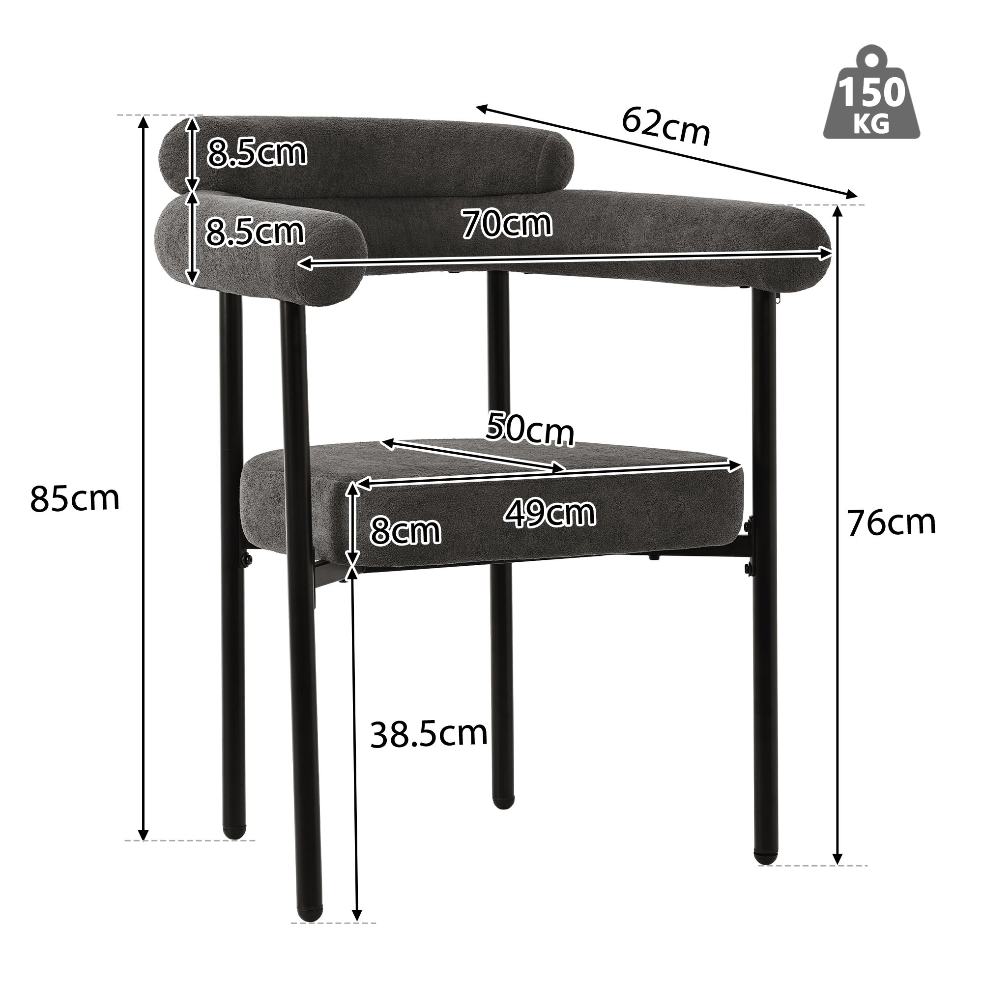 Ensemble table à manger et 6 chaises de salle à manger en velours - 140 x 80 x 75 cm - MDF et pièds en métal - Noir - 4