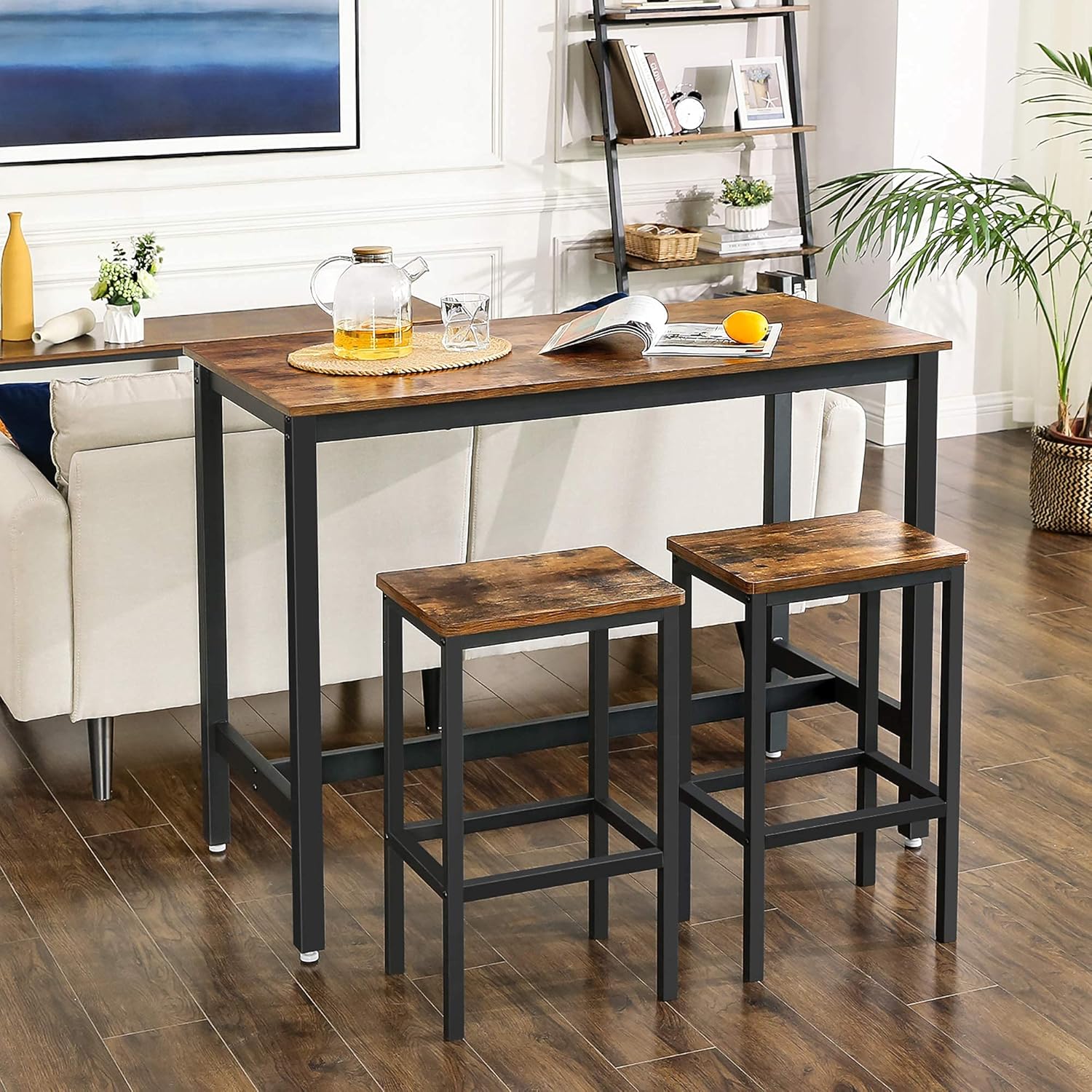 Ensemble Table et Chaises, Table à manger, Style Industriel, Marron Rustique et Noir - 4