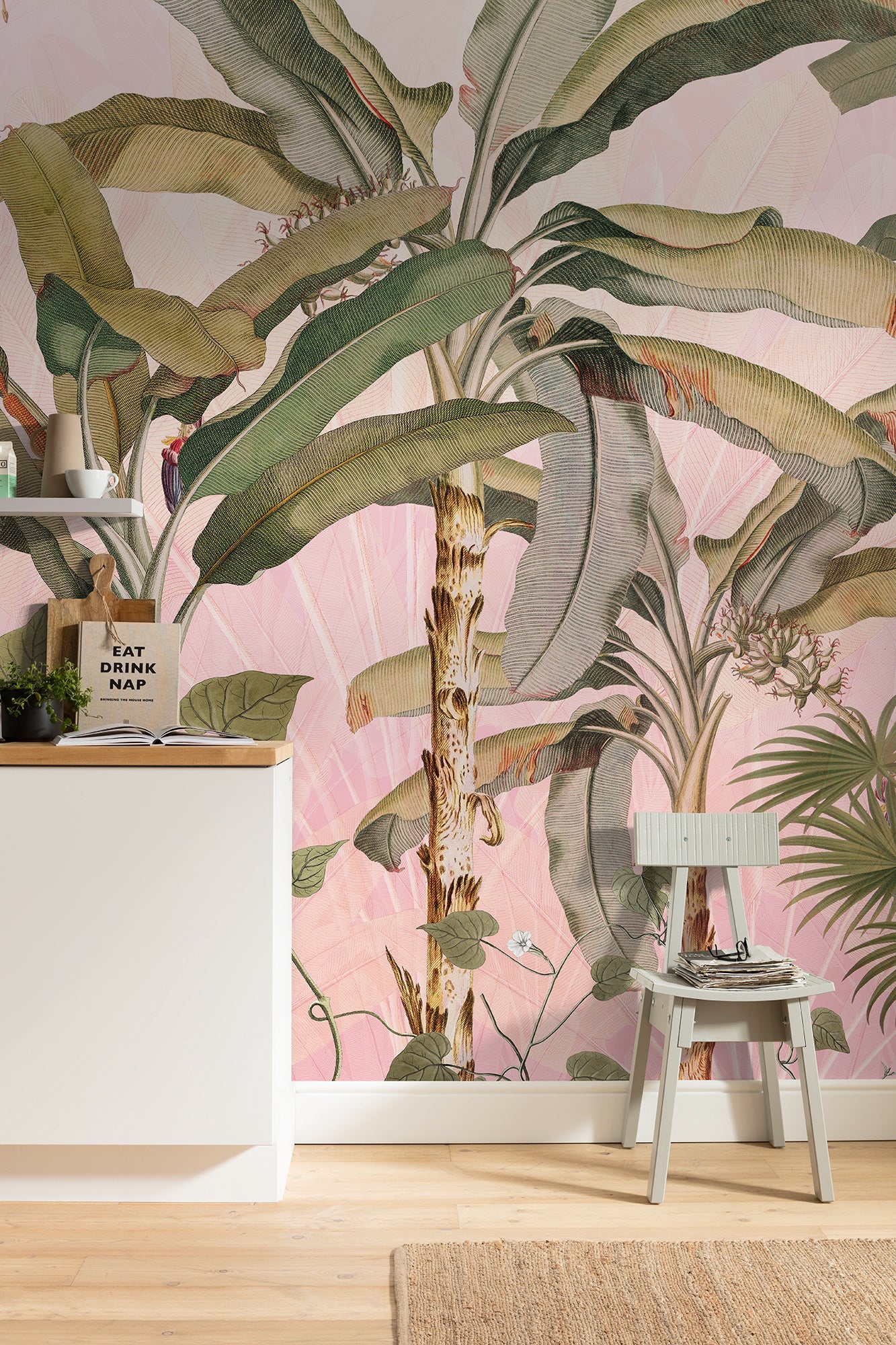 Fototapeta liście palmowe różowymIzielonym - 350 x 270 cm - SANDERS &amp; SANDERS