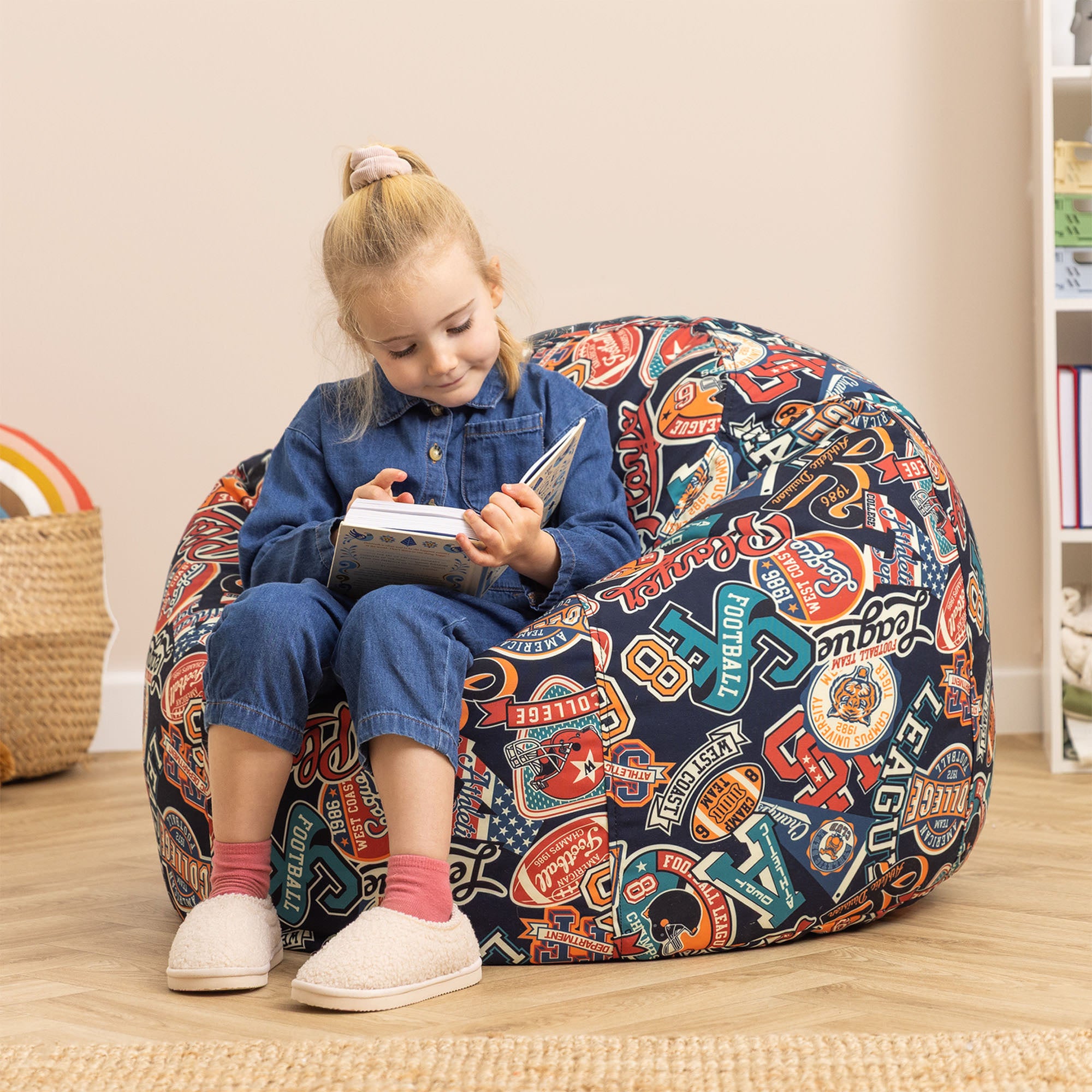 Pouf fauteuil classique large enfant intérieur extérieur à imprimé sport américain, chambre, salon, jardin, 80x80cm Oeko-Tex® - 3