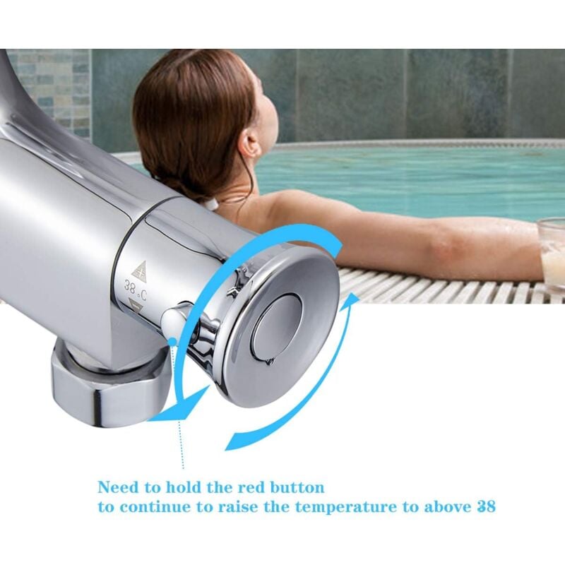Mitigeur de baignoire Mitigeur Thermostatique Baignoire,Robinet Thermostatique Bain Douche avec Bouton de Sécurisé 38°C,pour Baignoire,Anti-brûlure - 5