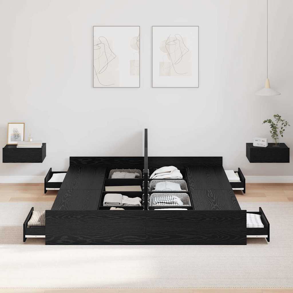 Cadre de lit avec rangement et tiroir chêne noir 150 x 200 cm - 3