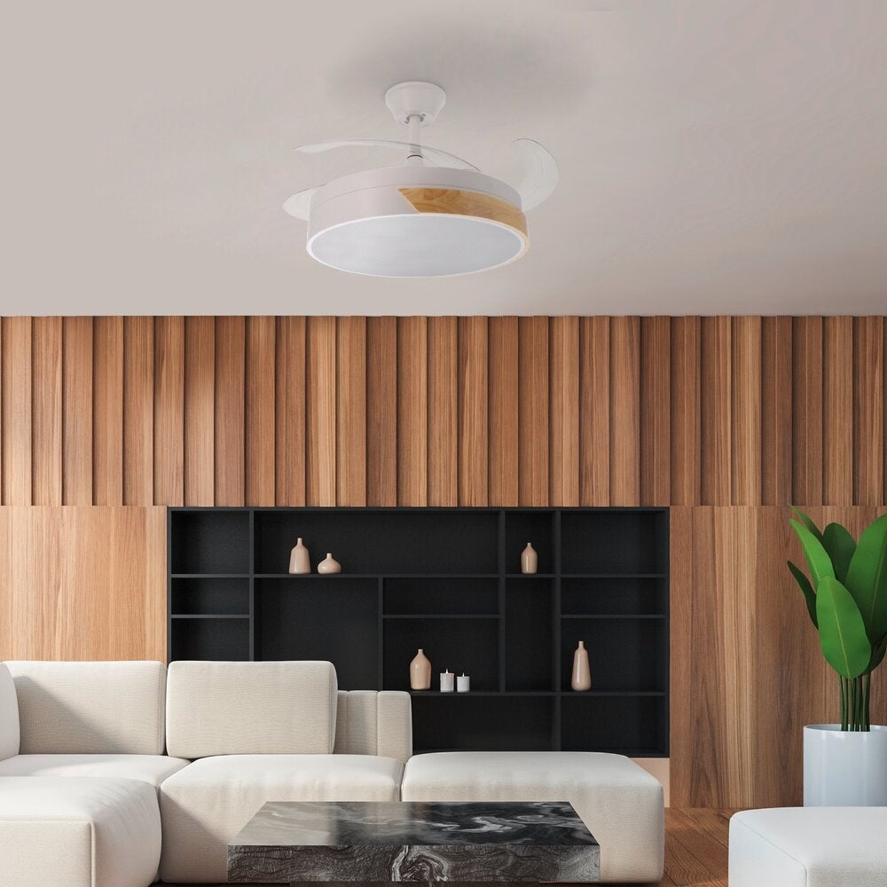 IluminaShop - Ventilador de Techo LED Messe Madera 72W Blanco DC Ultra Silencioso con Mando a Distancia y Palas Retráctiles Verano / Invierno - 2