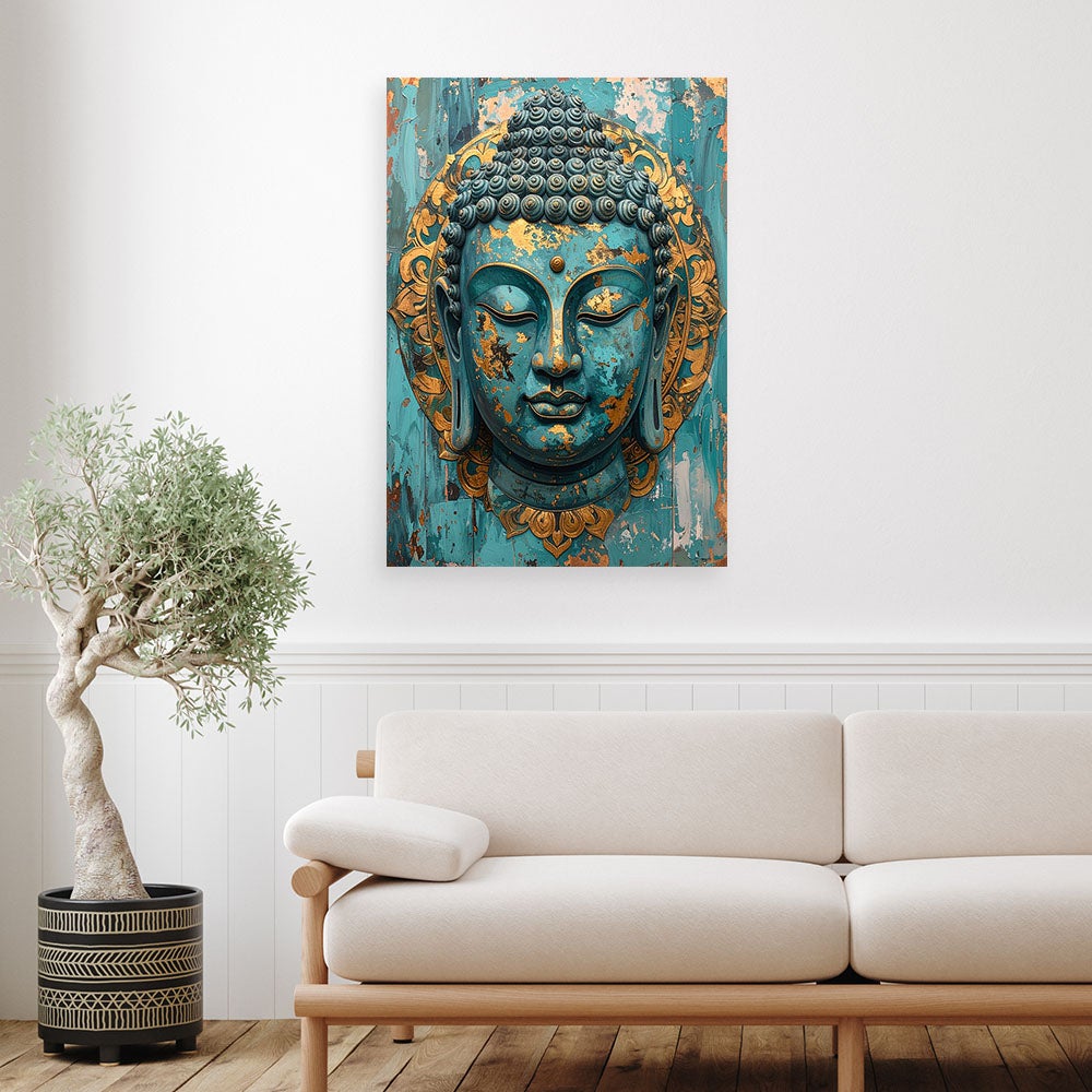 Obraz do salonu sypialni biura loftu, Turkusowy Budda Zen Spa Orient 80x120 - 2