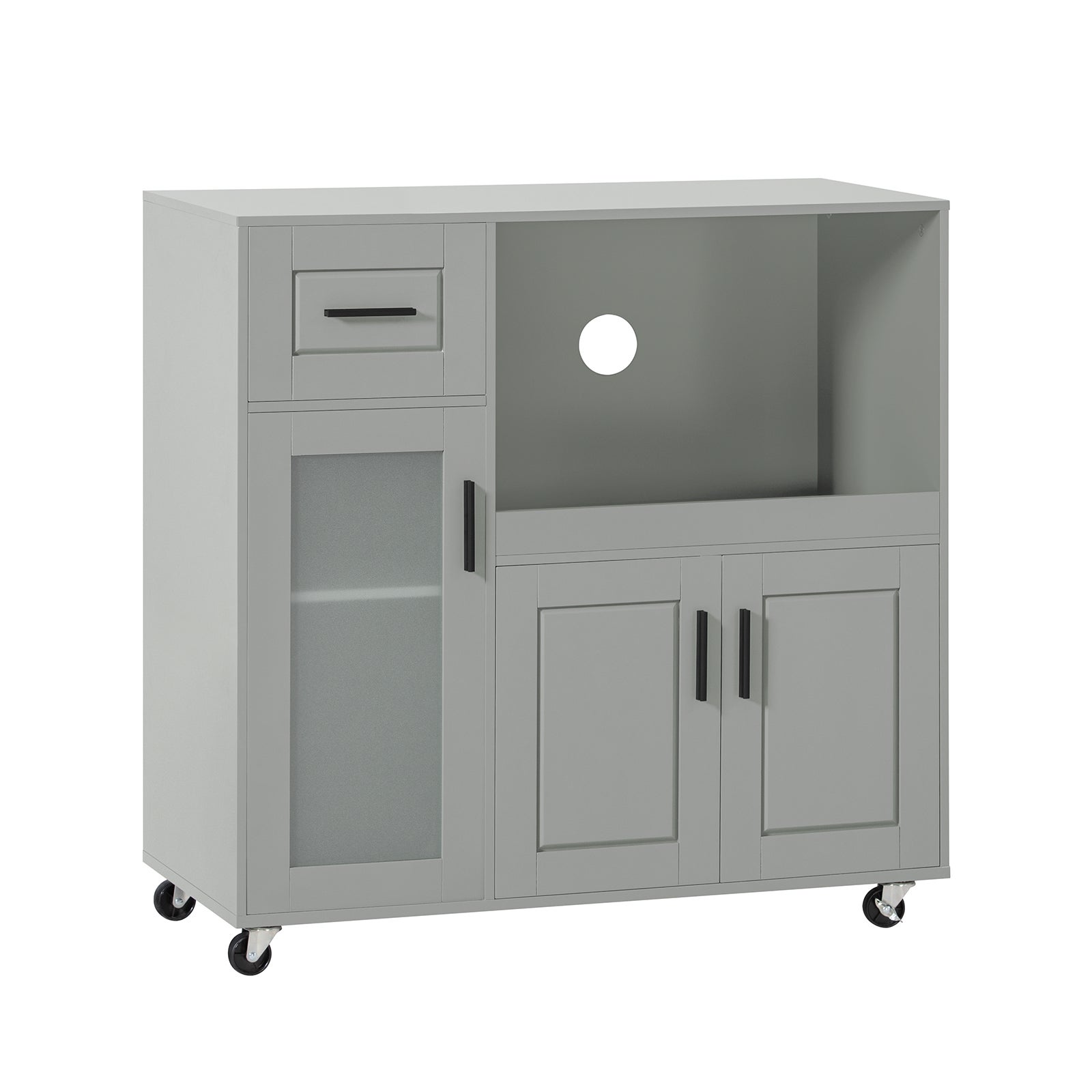 Credenza Mobile Con Ruote Per Microonde - 3 Ante, 1 Cassetto, Bianco 89x40x89cm - Foto 8