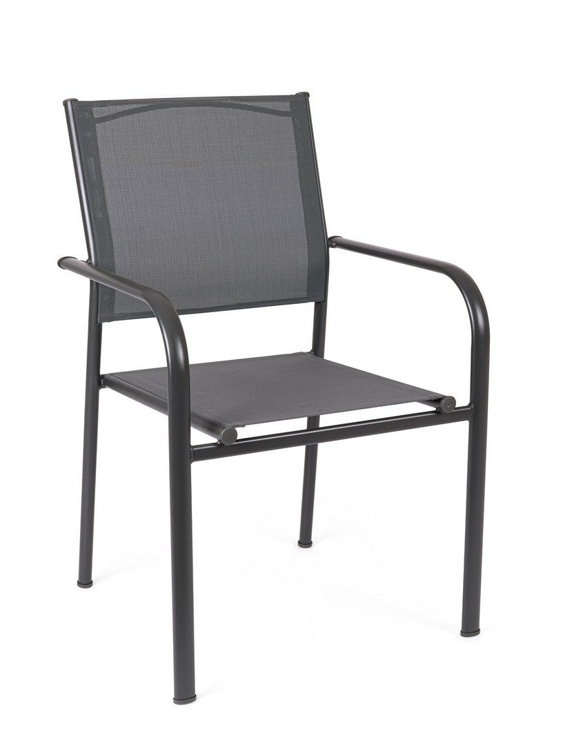 Zestaw 2 krzeseł ze stalowymi podłokietnikami oraz siedziskiem i oparciem z tkaniny tekstylnej, antracyt