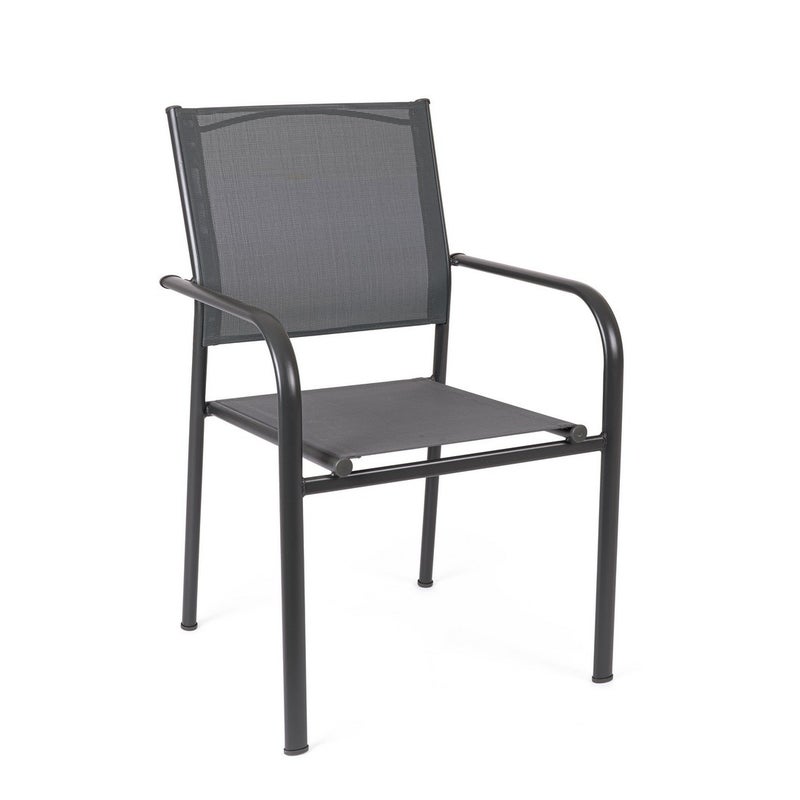 Zestaw 2 krzeseł ze stalowymi podłokietnikami oraz siedziskiem i oparciem z tkaniny tekstylnej, antracyt