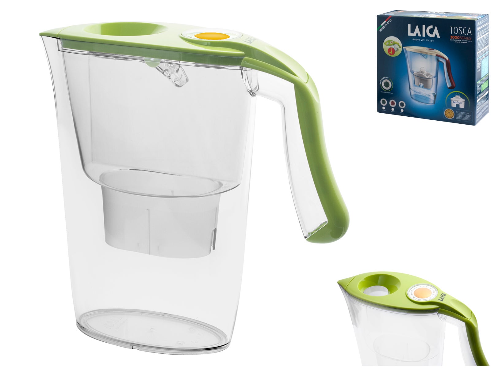 LAICA Filterkaraffe Carmen, 2,3 Liter, Weiß – Mit 3 Bi-Flux-Filtern, Reduziert Chlor & Erhält Mineralien
