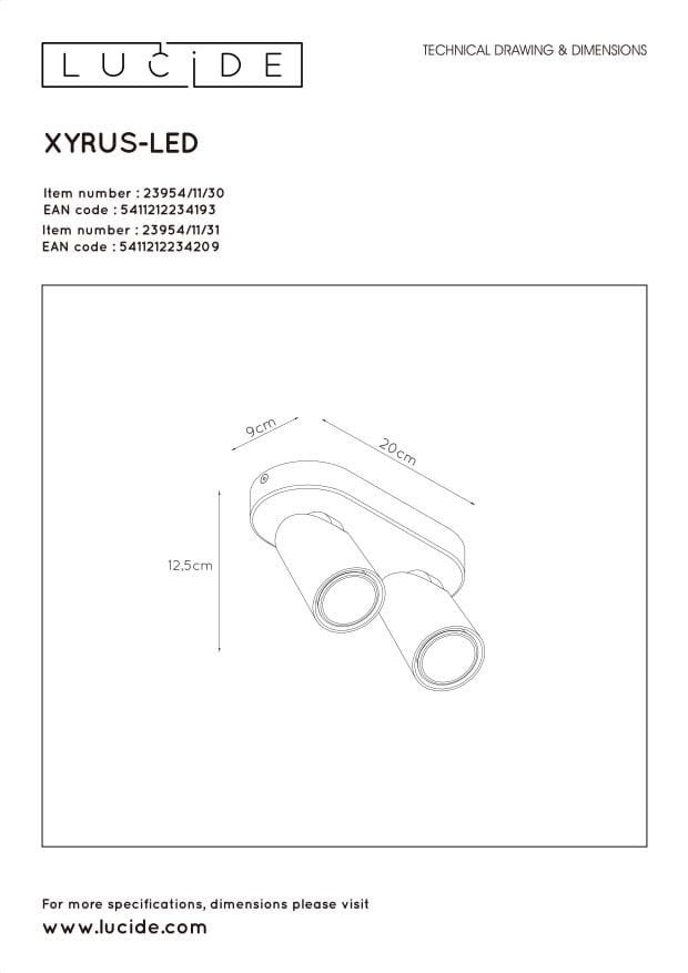 Rampe 2 spots Métal Blanc XYRUS ALINEA - larg20 x H12,5 x P9 cm - 6