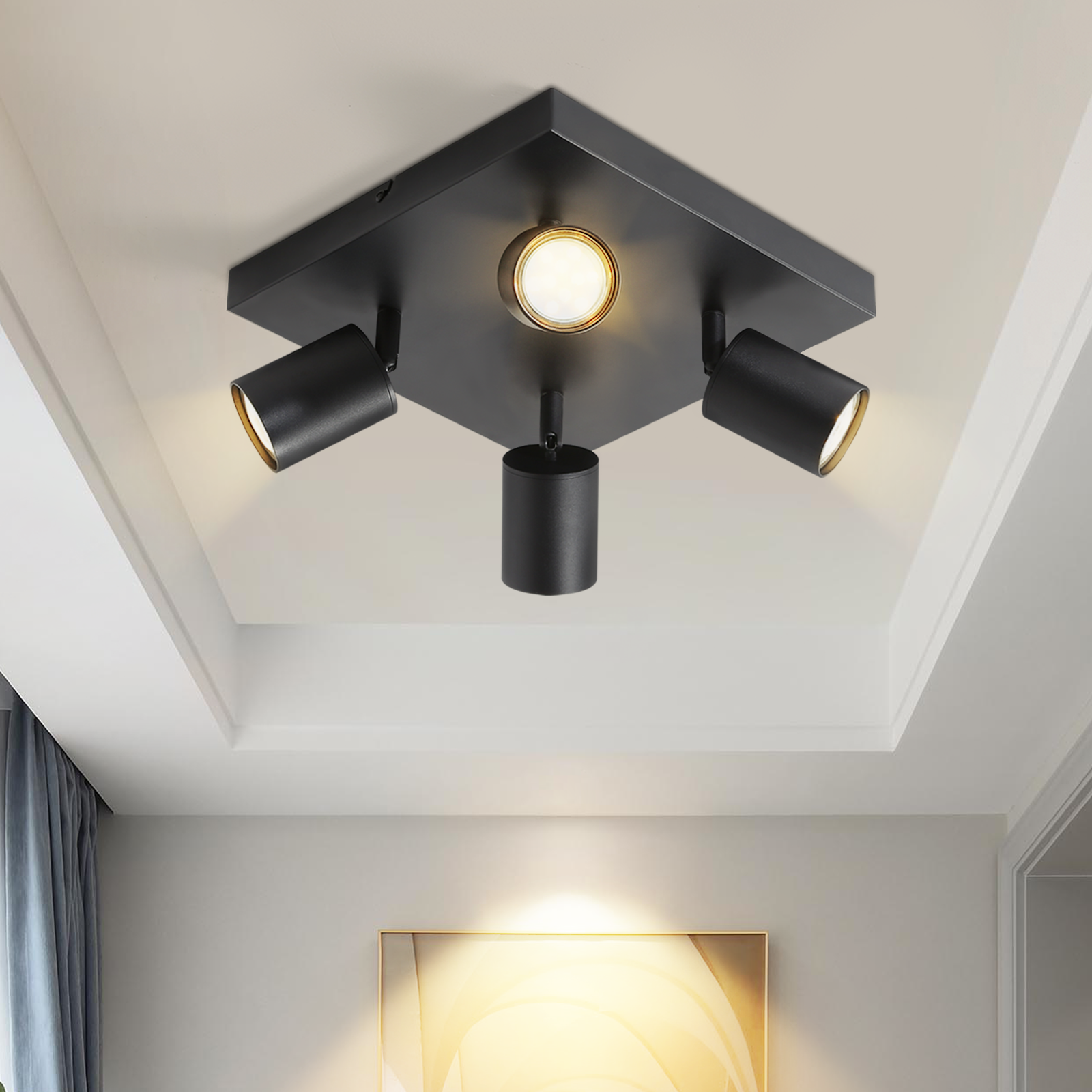 NETTLIFE 4 czarne Reflektoroway sufitowe LED GU10 regulowane 330°, nowoczesne oświetlenie ścienne w stylu industrialnym do salonu, sypialni