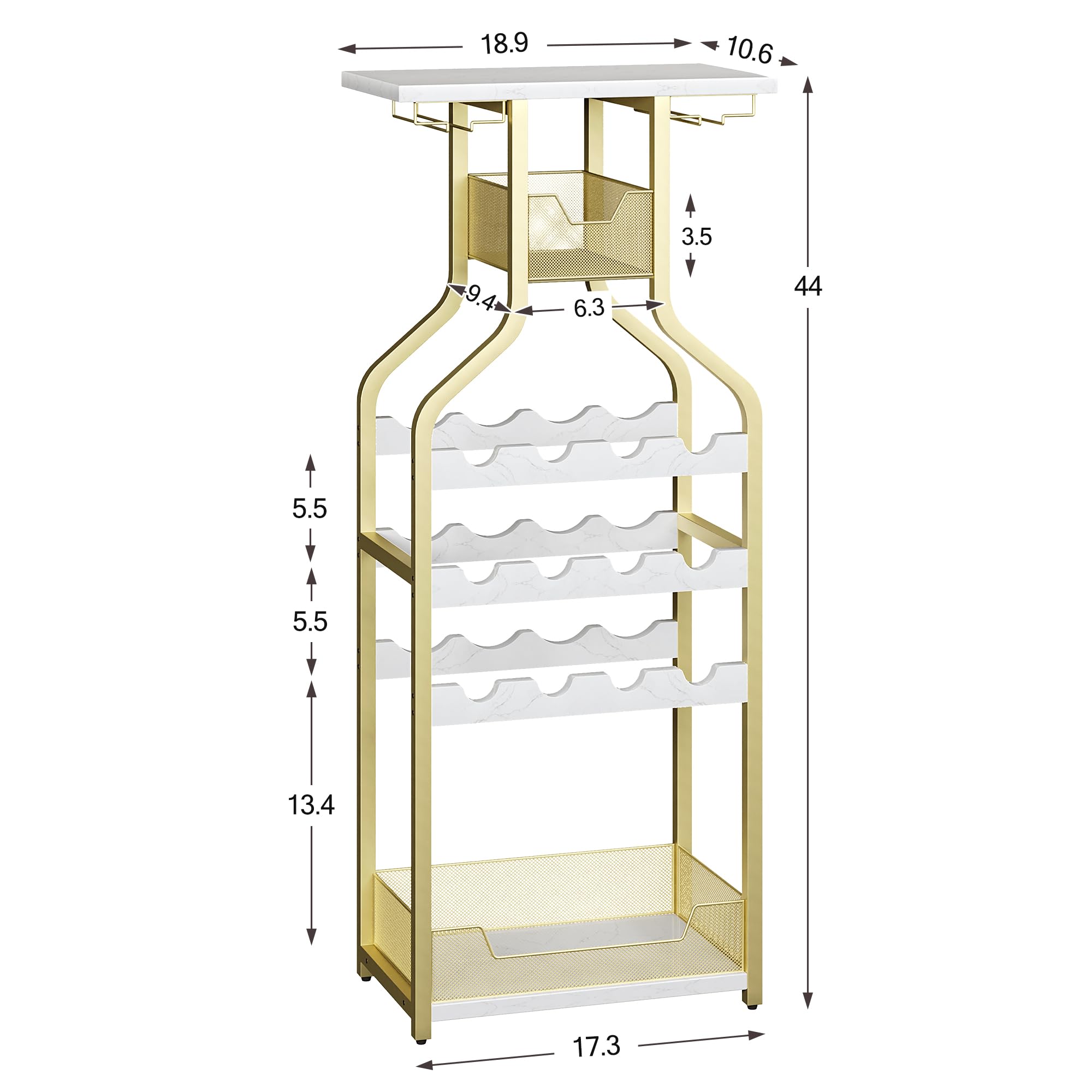 Estante de vino independiente oro, soporte para botellas Y copas, mesa ...