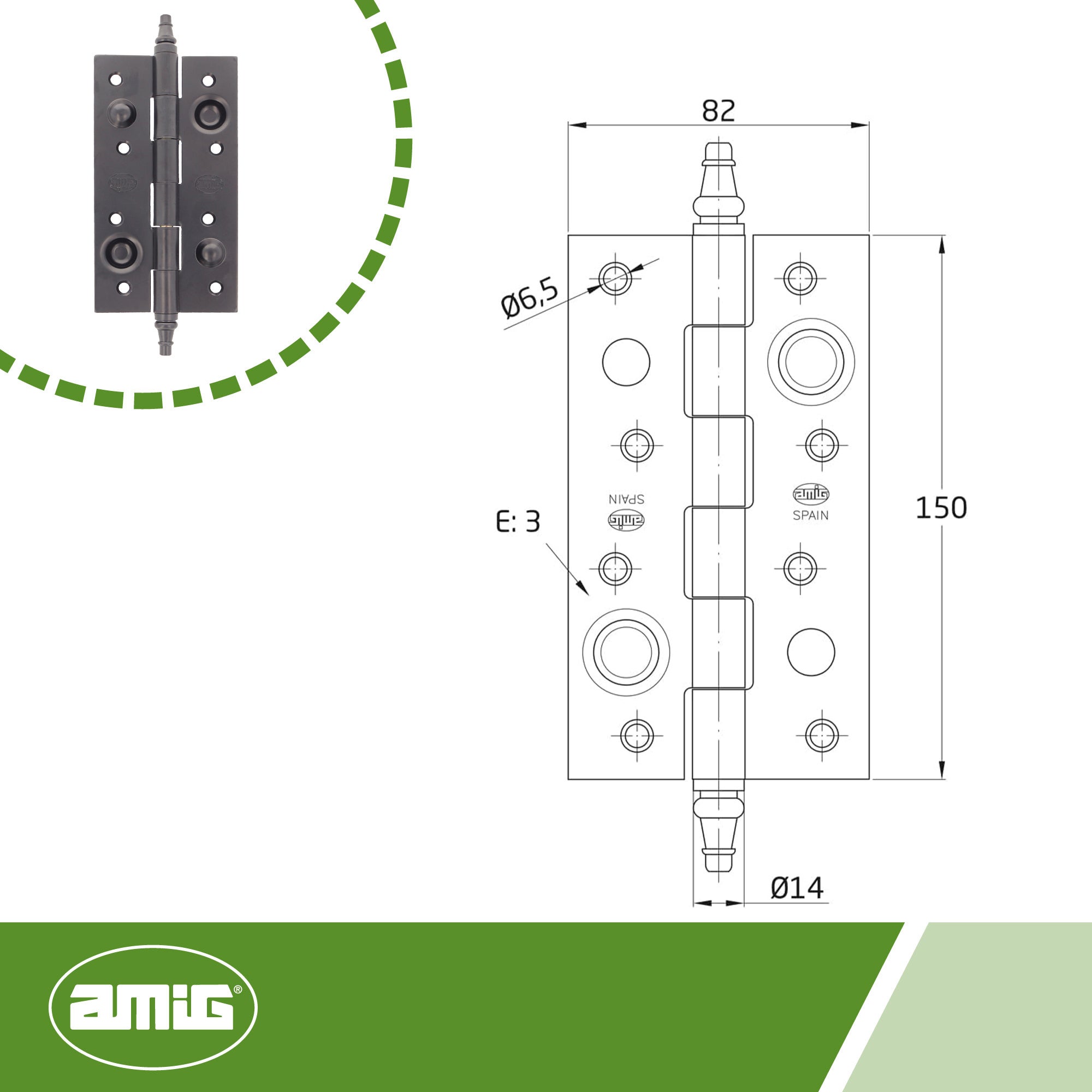 CHARNIÈRE AMIG 561 FINITION DE SÉCURITÉ BORD CARRÉ NOIR 150*82 - 5