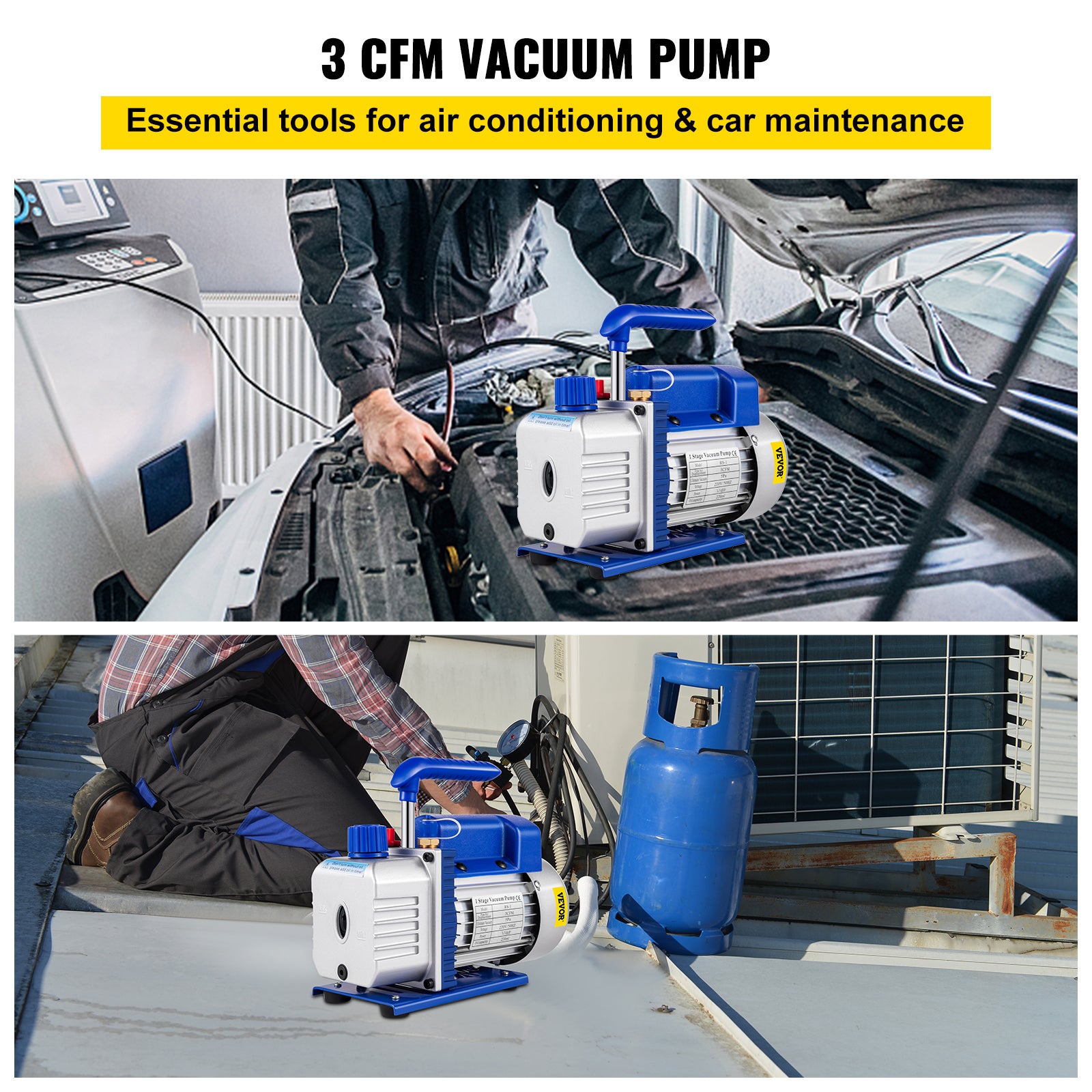 Pompa per vuoto 30V/50HZ, pompa per vuoto per refrigerazione 3CFM 1/4HP, 85L/min per Aria condizionata Pompa per vuoto ad aria elettrica per aut VEVOR - 2