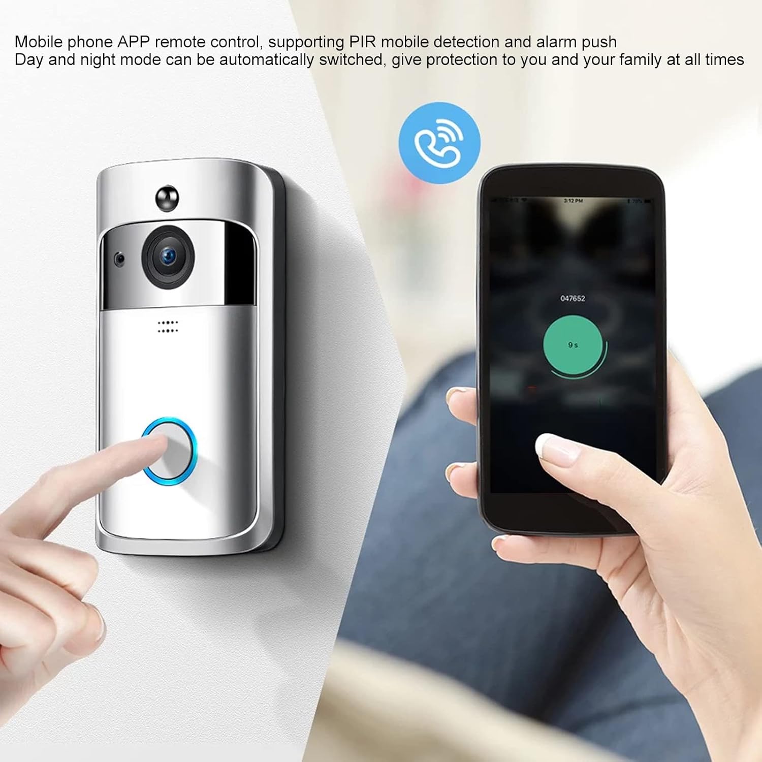 Sonnette de Porte Vidéo, Sonnette Vidéo Ring, Caméra Intelligente WiFi 720P Vision Nocturne Interphone Visuel à Distance pour la Maison - 4