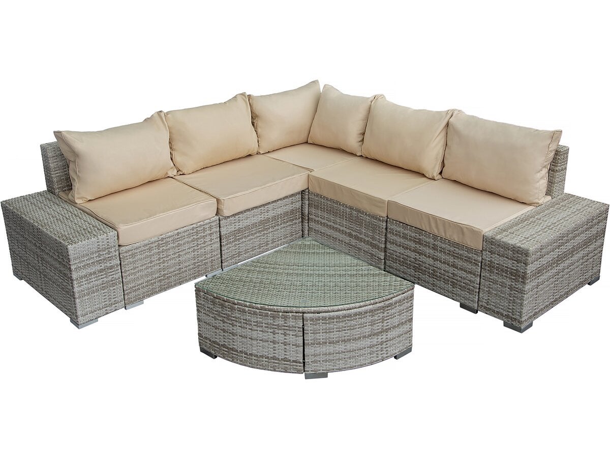 Habitat Et Jardin  Conjunto De Muebles De Jardín Milo De Resina Trenzada, 5 Plazas, Gris , Leroy Merlin