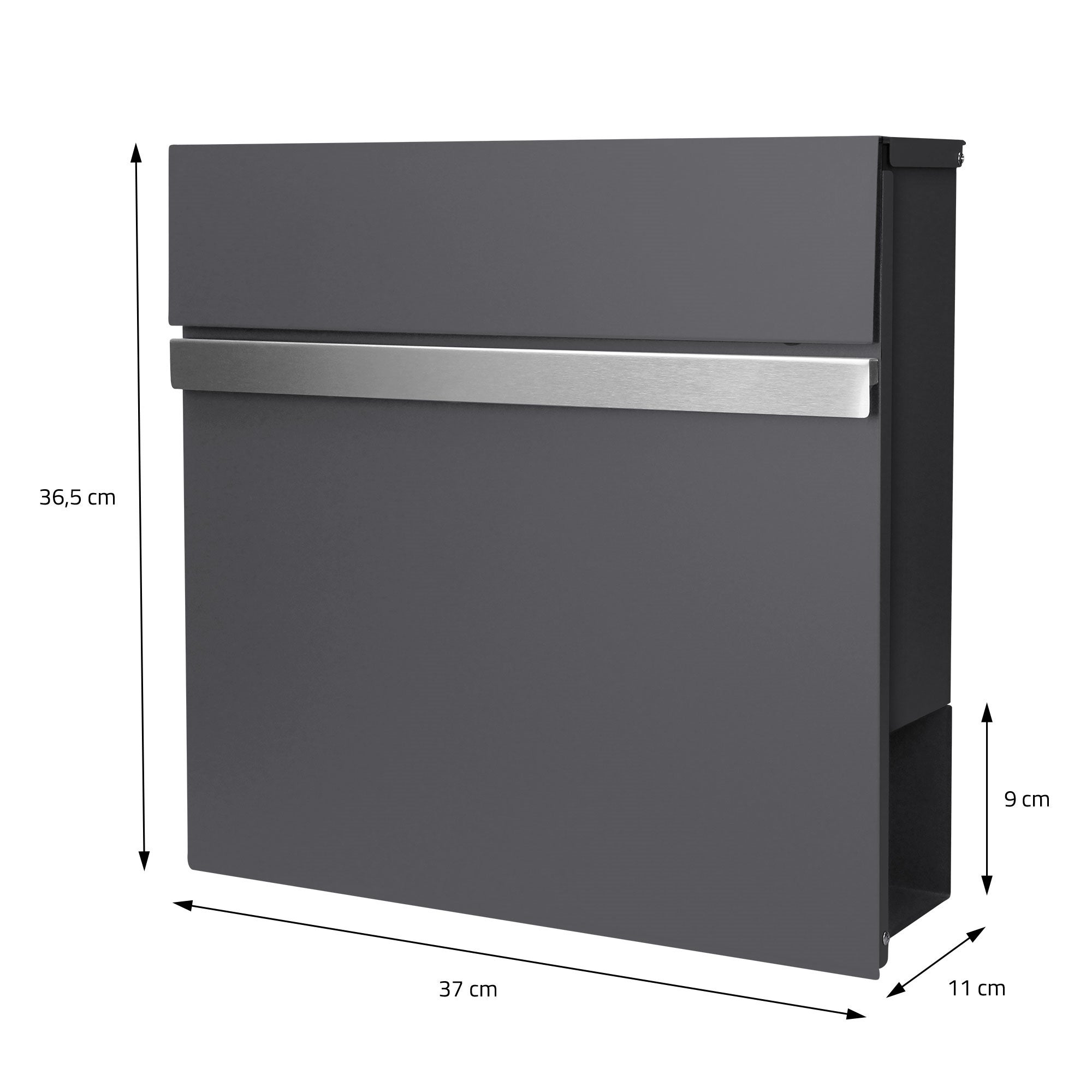 Caixa de correio de design moderno com compartimento para jornais, antracite, feita de aço revestido a pó com 2 chaves e material de montagem - 6