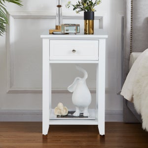 Lot De 2 Tables De Chevet Avec Tiroir Et LED - Étagère Ouverte, Velours Beige, 40x31x50 Cm - Modernes Et Pratiques Pour Chambre Ou Salon