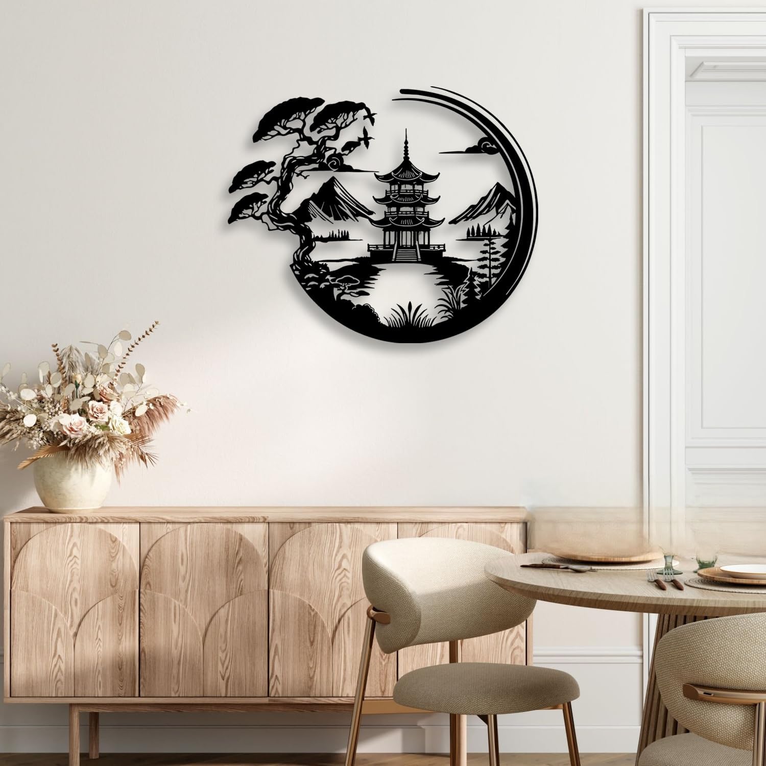 Bonsaï Tree Torii Gate – Décoration murale en métal – Décoration de chambre de style japonais – Décoration d'intérieur (noir) - 3