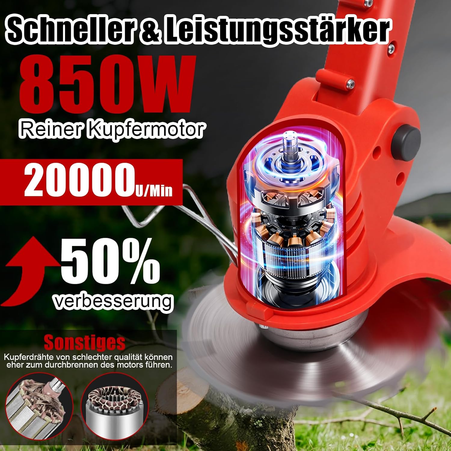 Débroussailleuse sans Fil 21V - Batterie 4000mAh, Légère et Silencieuse, 4 Types de Lames pour Jardinage - 4