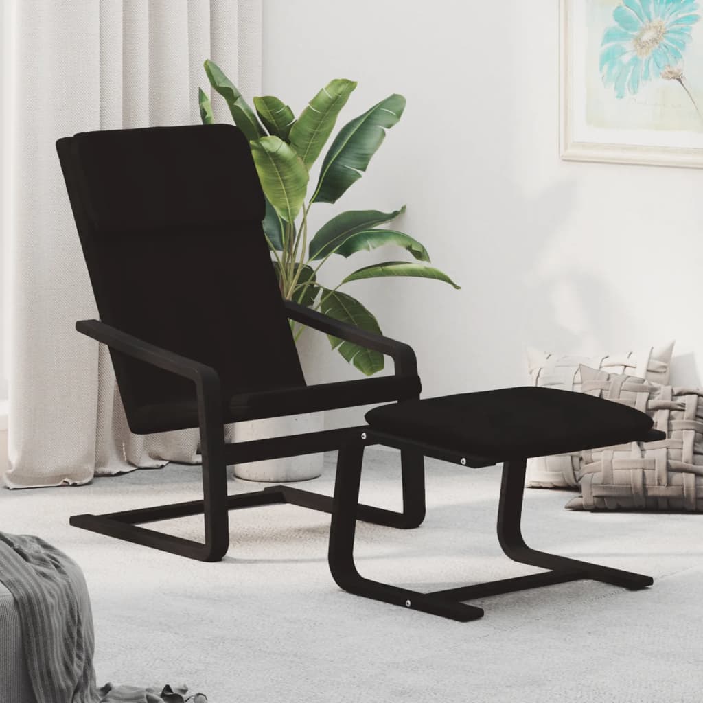 Sillón de relax   silla de relax   silla de relajación con taburete tela negro cfw712308