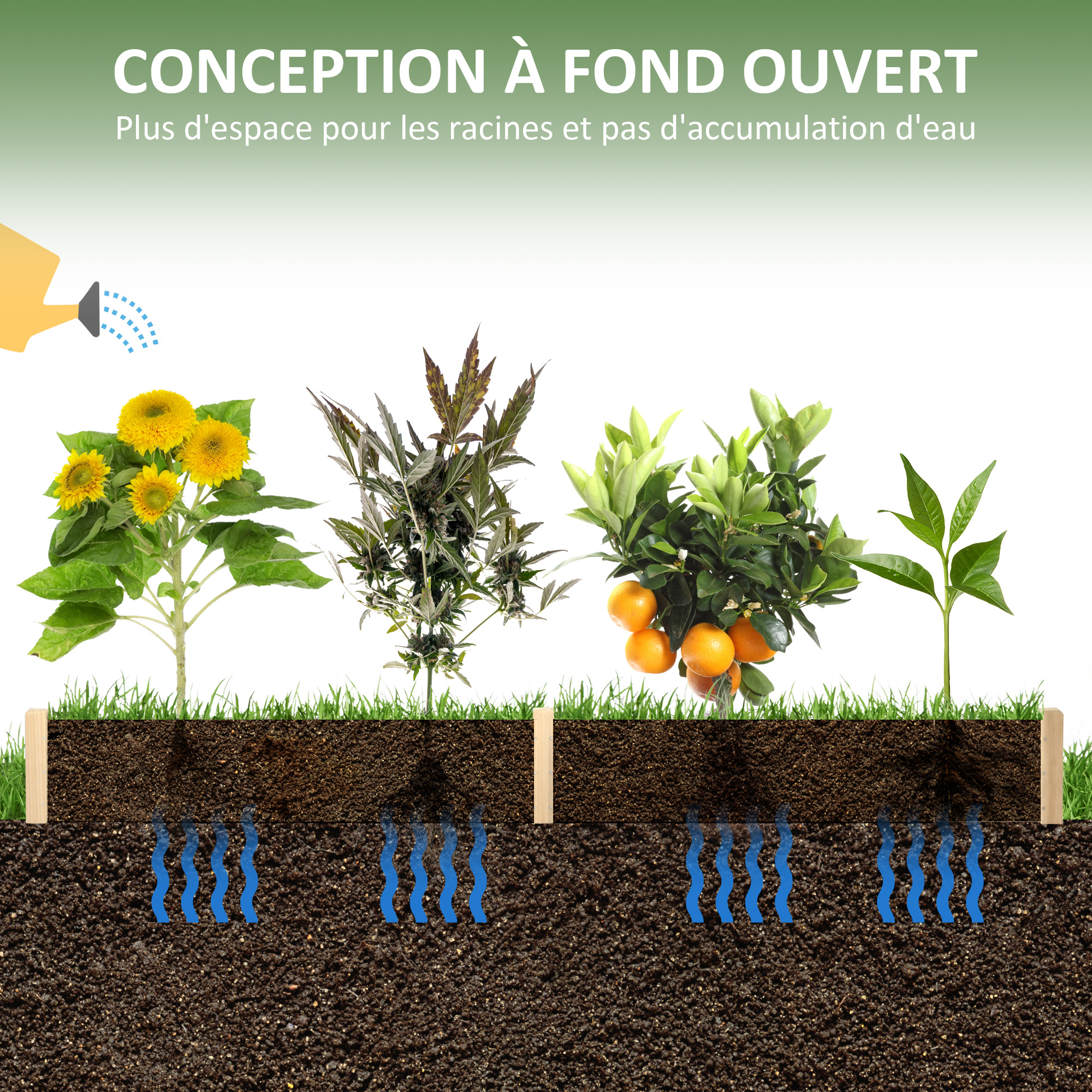 Outsunny Carré Potager de Jardin dim. 244 x 61,5 x 27 cm Feutre de Drainage, séparation Inclus Bois de Sapin - 7