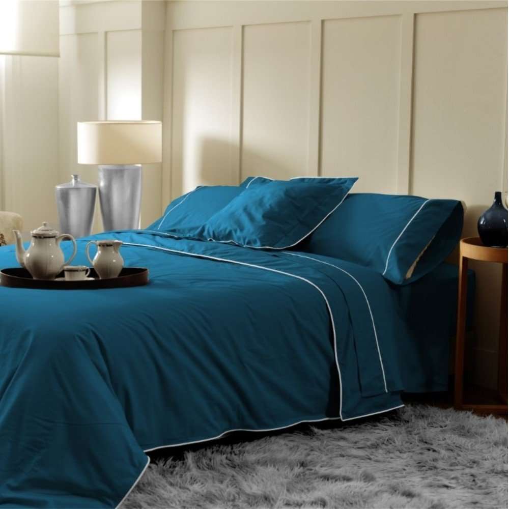 Nalui Sábana Encimera Cama 135/140 azul 100% Algodón 180 Hilos, Suave, Fresca, Transpirable, Lavable a 30ºC - 4