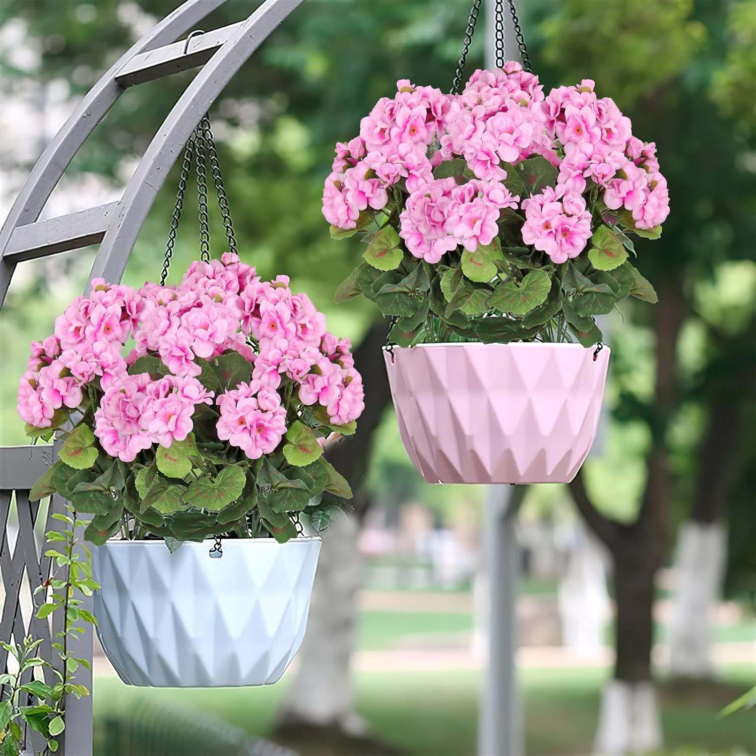 3 bouquets géraniums roses en Polyester fleurs artificielles UV pour extérieur, plante déco jardin terrasse maison balcon mariage intérieur - 4