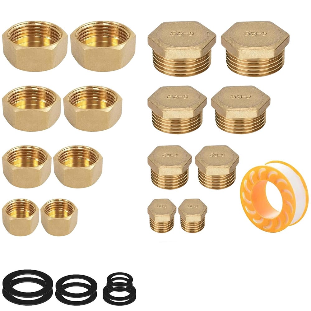10 Bouchons Aveugles En Laiton - 5 Tailles (1/8" à 3/4") - Pour Radiateur, Plomberie, Chauffage Et Eau Potable