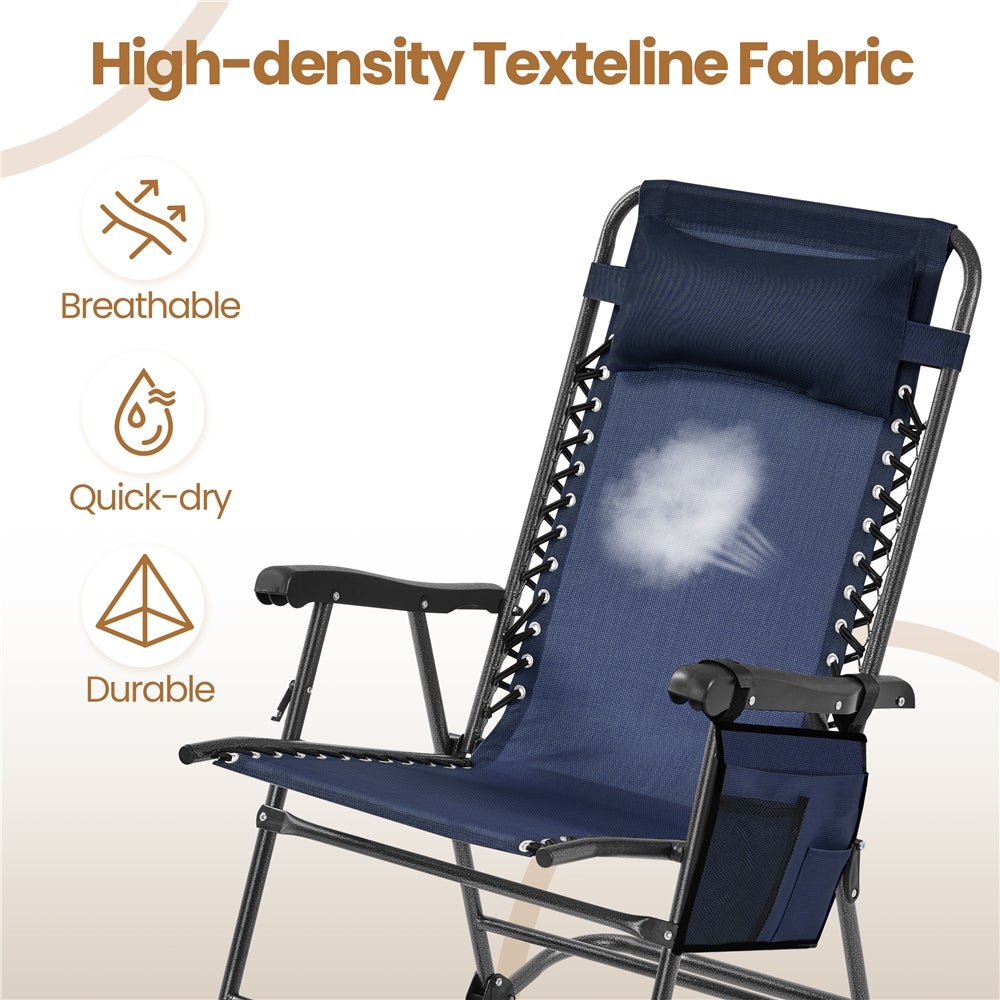 Fauteuil à Bascule Pliant en Toile et Métal avec Têtière Réglable, Poche de Rangement, Bleu Marine Yaheetech - 8