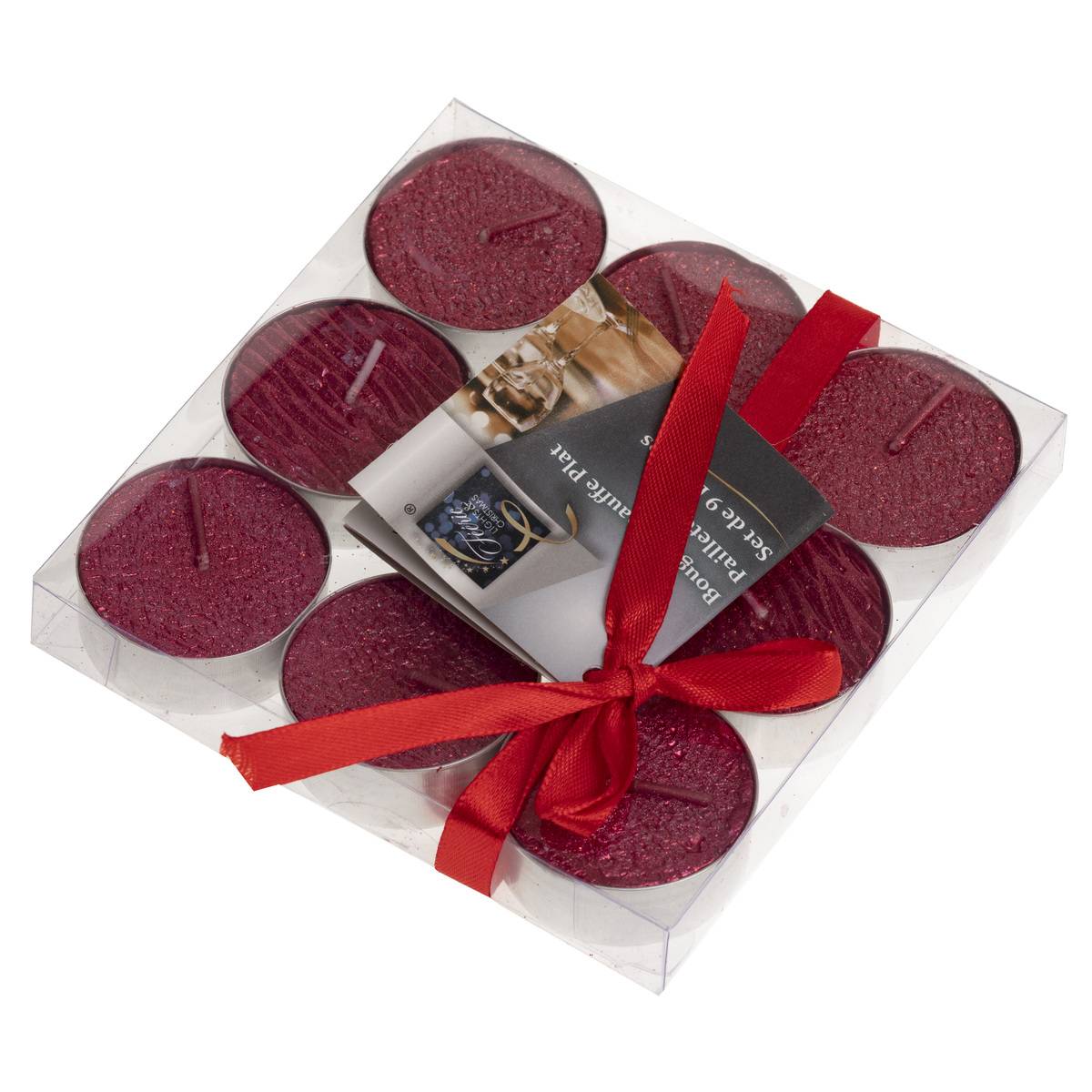 Lot de 9 bougies chauffe-plats pailletées 12 gr rouge - Feeric lights & christmas - 2