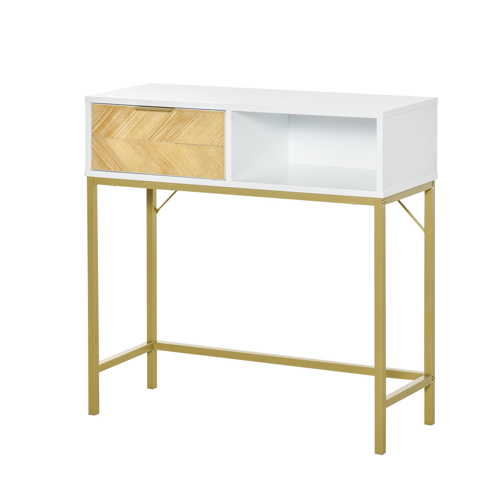Tavolo Consolle Moderno HOMCOM In MDF Bianco E Oro, 80x30x80.5 Cm, Con Cassetto E Ripiano, Per Ingresso O Salotto
