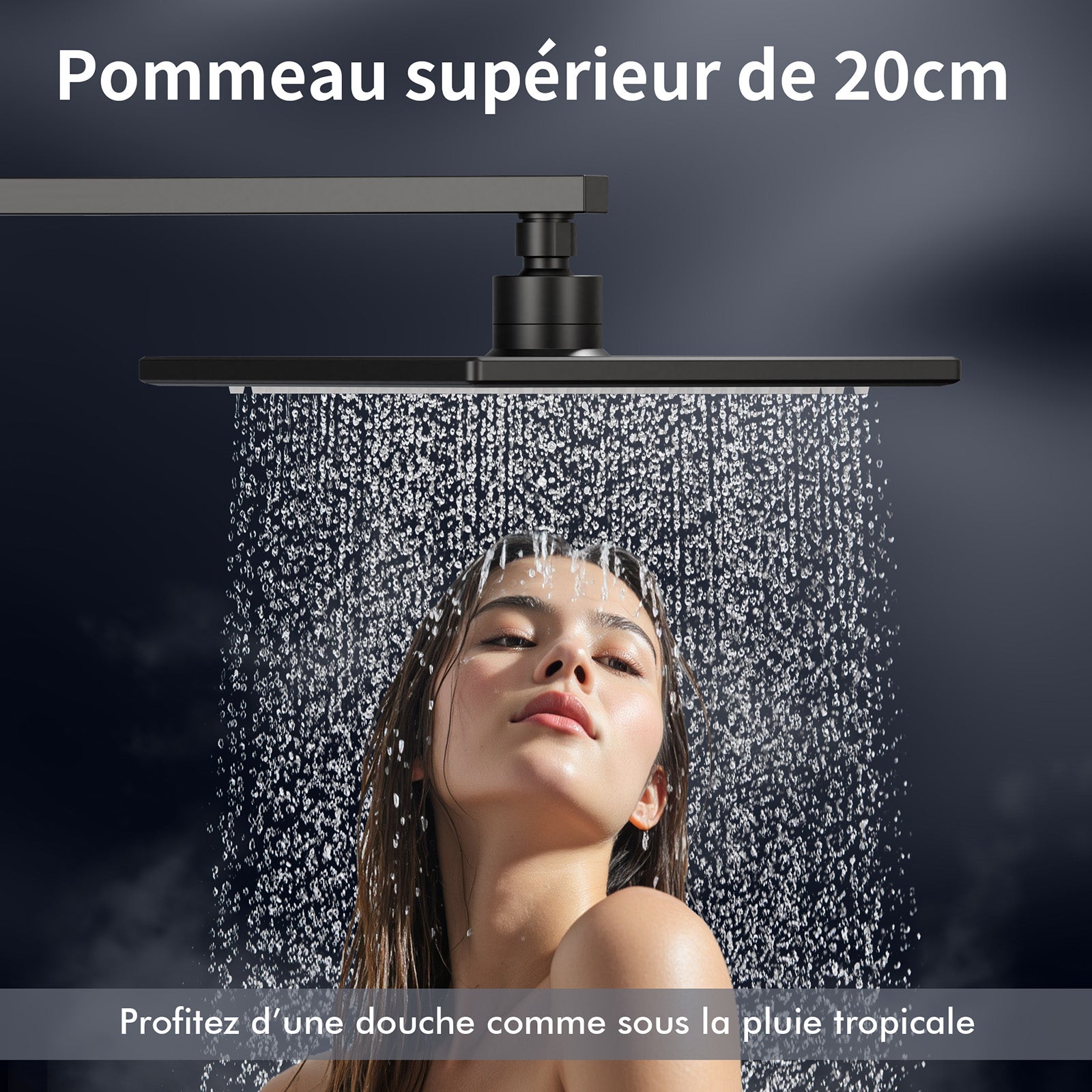 Colonne de Douche Noir avec Mitigeur Thermostatique Cascade, Ensemble Douche en Laiton pour Baignoire, Hauteur Réglable Sans Percement Supplémentaire - 6